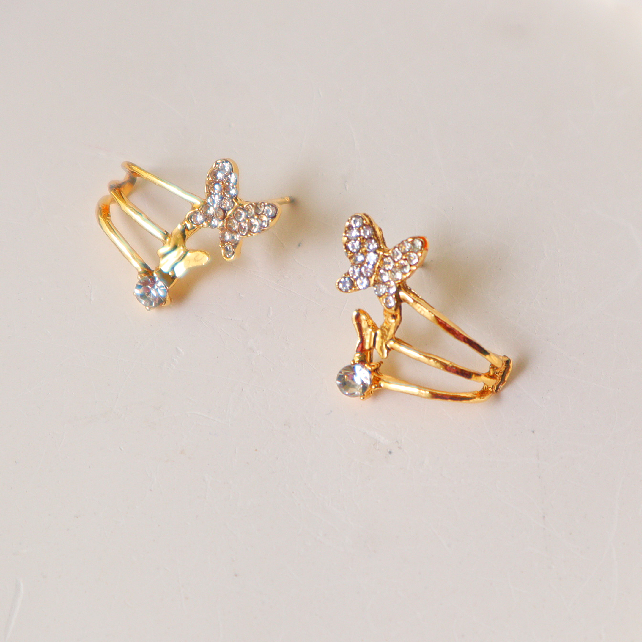 Crystal Butterfly Hoop Earrings for Women – Gold Designer Fashion Earrings