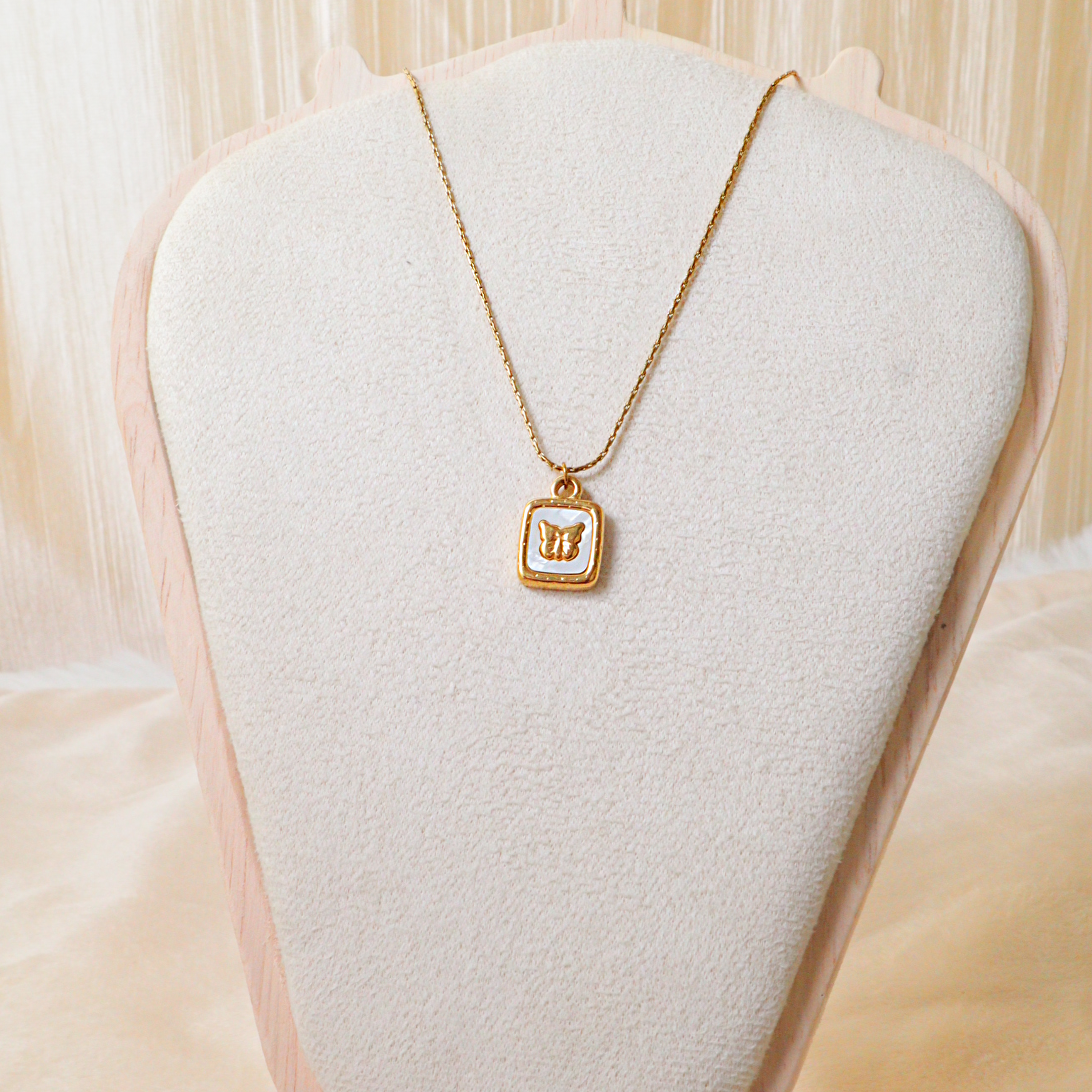 Dainty Gold Butterfly Square Necklace – Tarnish-Free Cute Pendant Jewelry