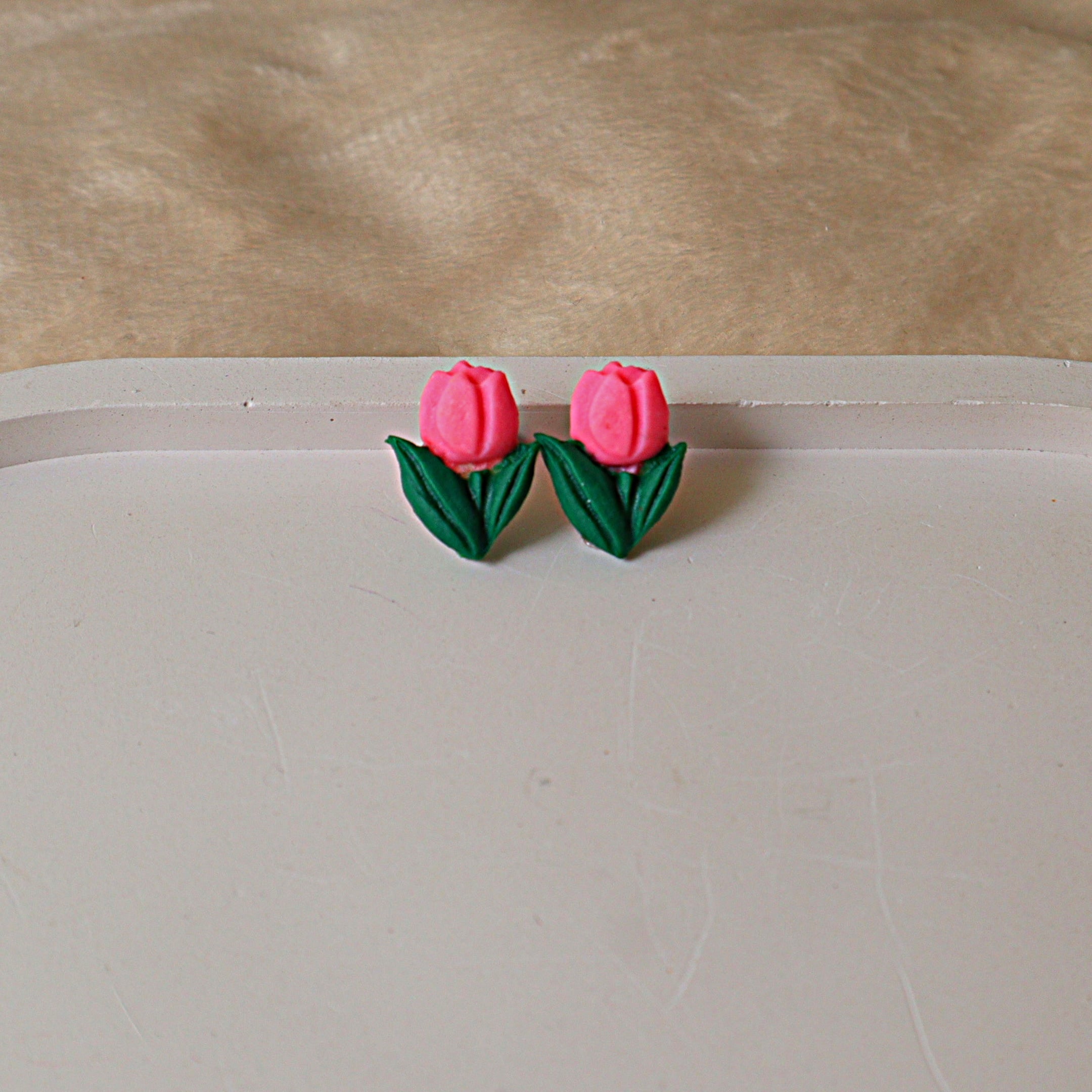 Handmade Pink Tulip Stud Earrings | Dainty Polymer Clay Floral Ear Studs