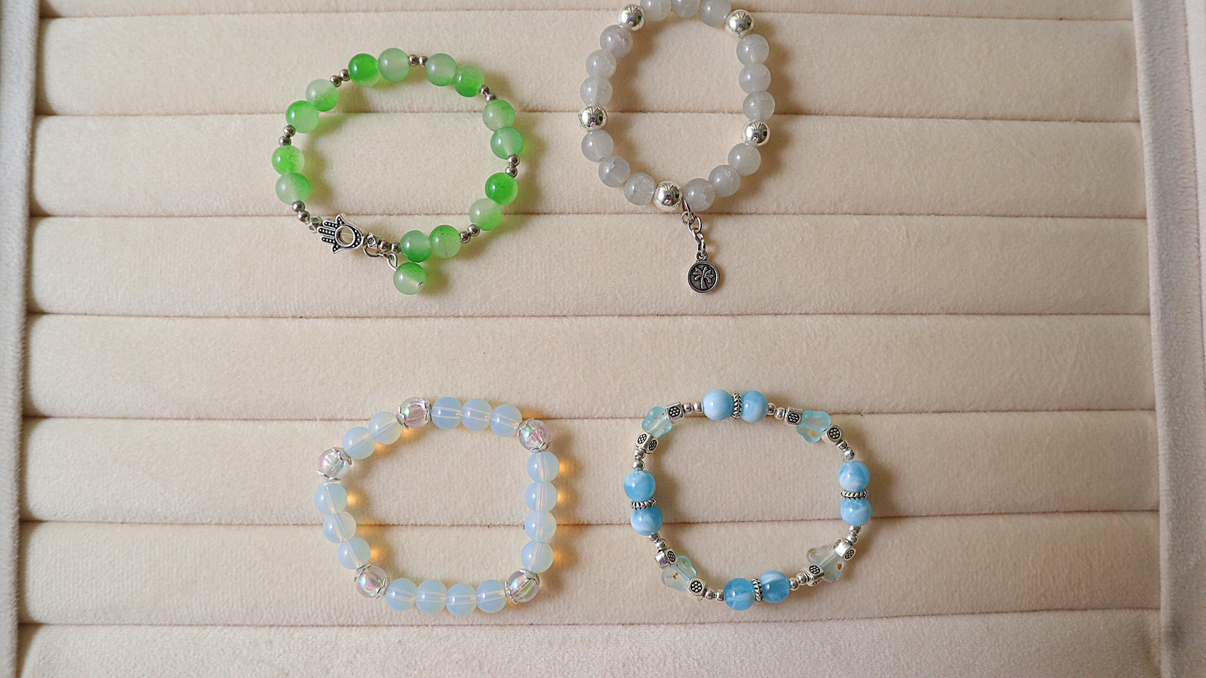 Handmade Multi-Color Glass & Gemstone Bead Bracelet Set | 4-Piece Serenity Stack