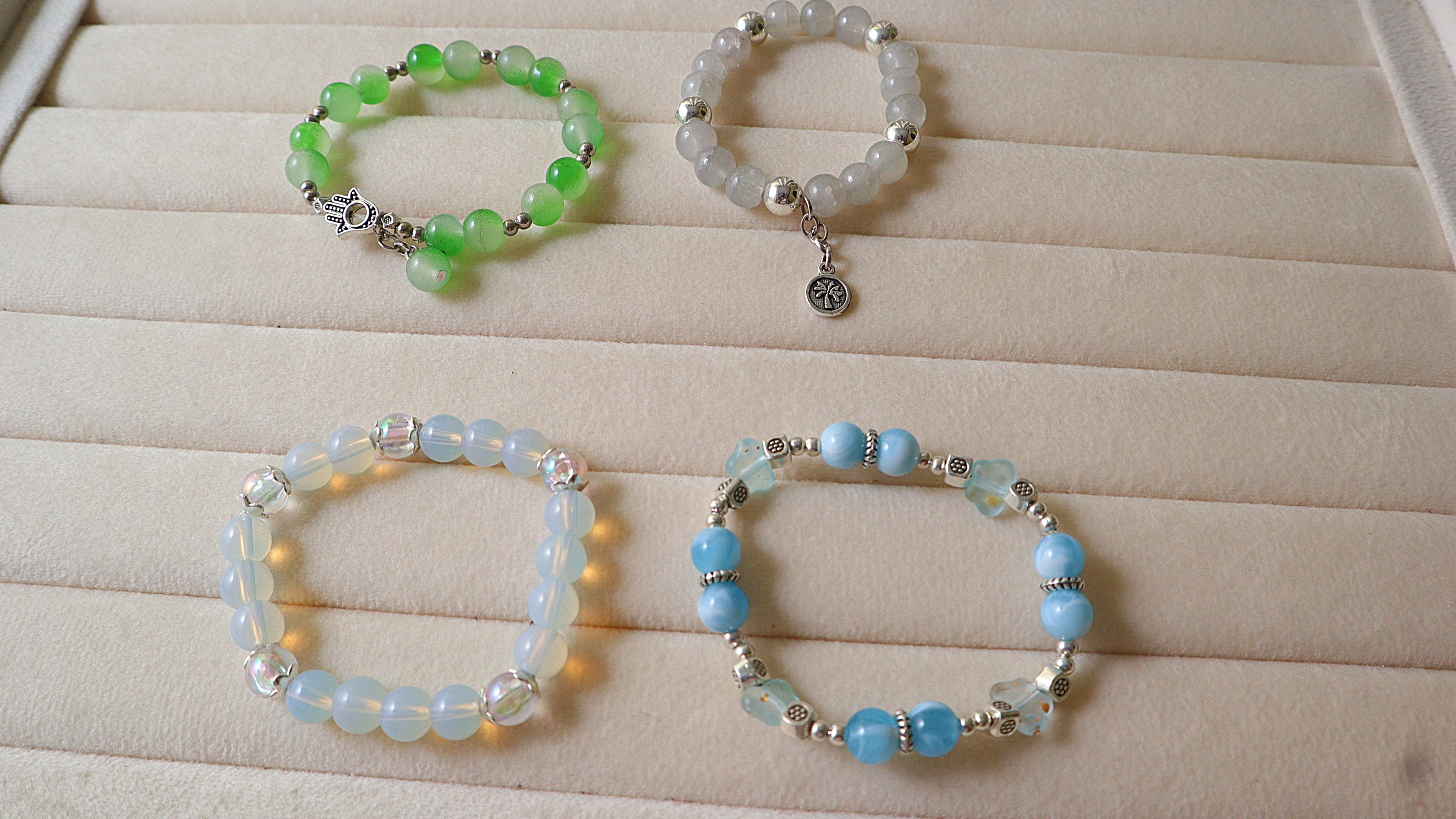Handmade Multi-Color Glass & Gemstone Bead Bracelet Set | 4-Piece Serenity Stack