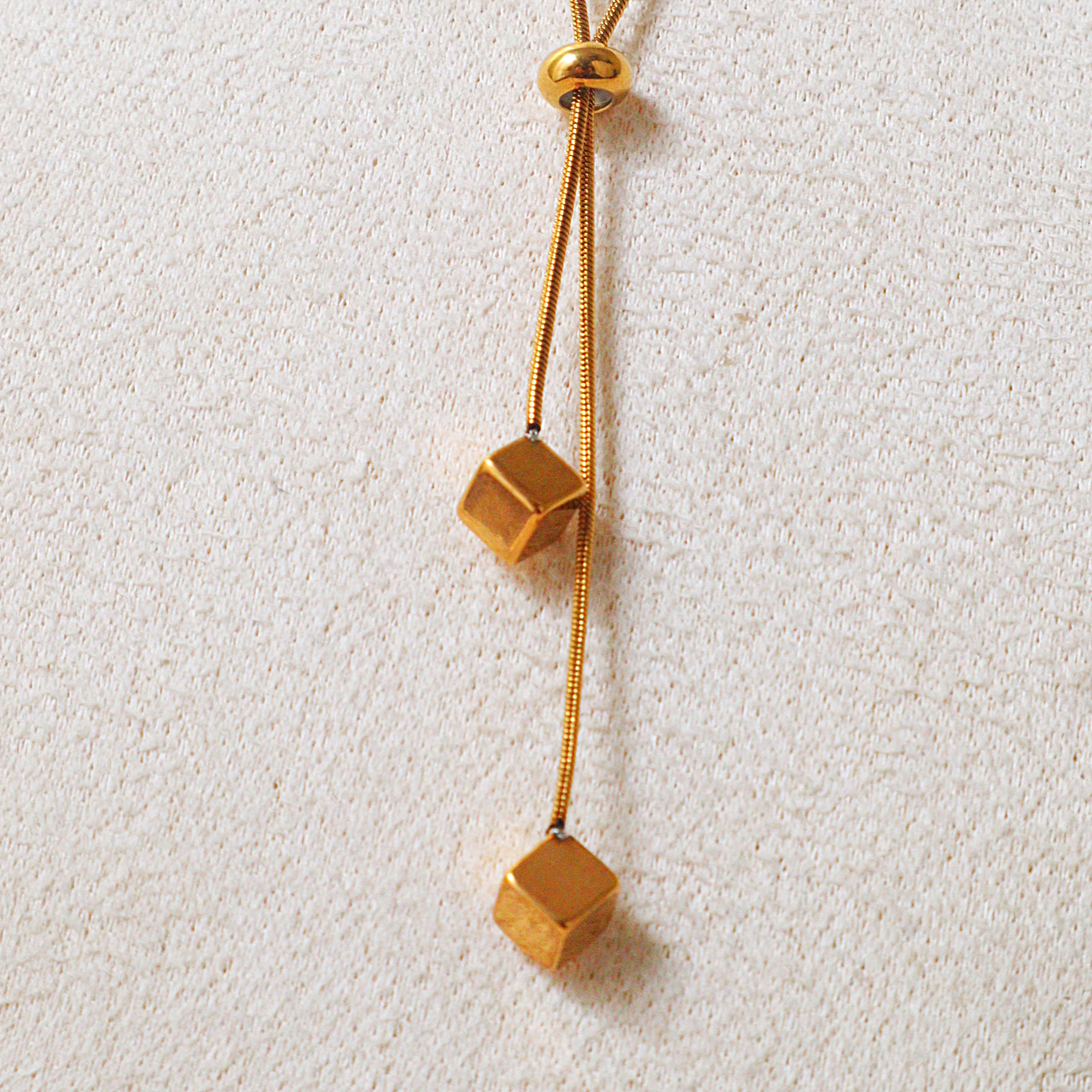 Gold Plated Minimalist 3D Cube Drop Necklace – Anti-Tarnish Daily Wear Jewelry
