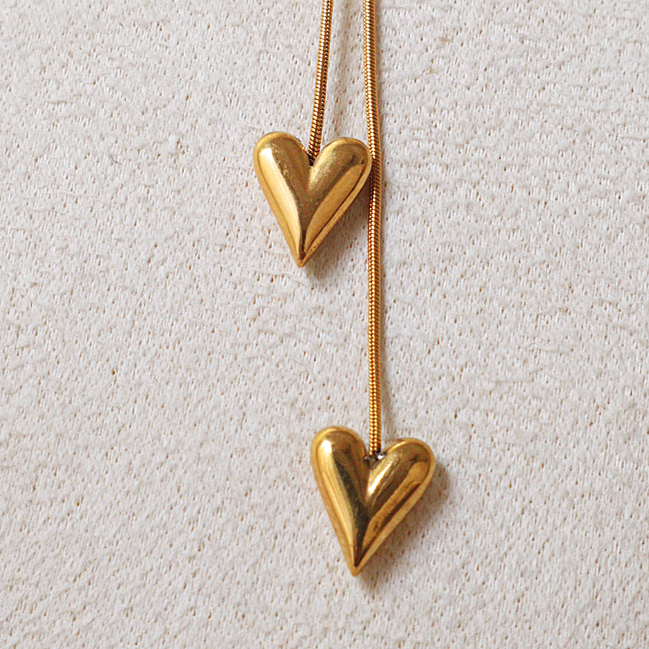 Dainty Gold Dual Puff Heart Charm Necklace – Anti-Tarnish Waterproof Jewelry