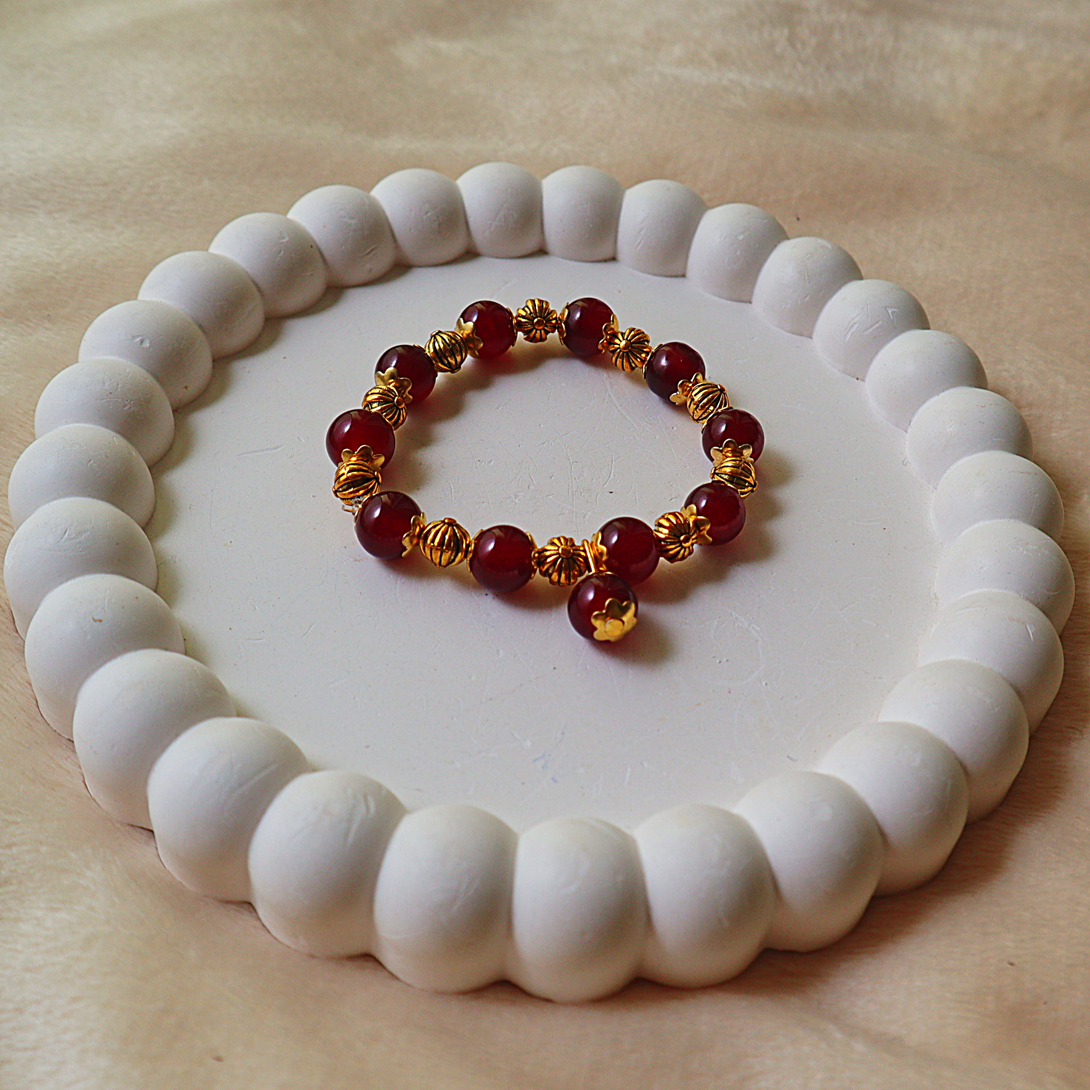 Deep Red Maroon Glass Bead Bracelet