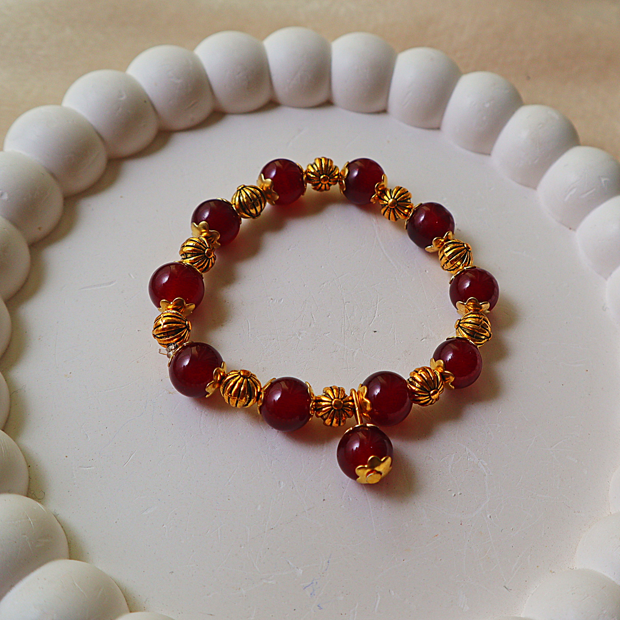 Deep Red Maroon Glass Bead Bracelet