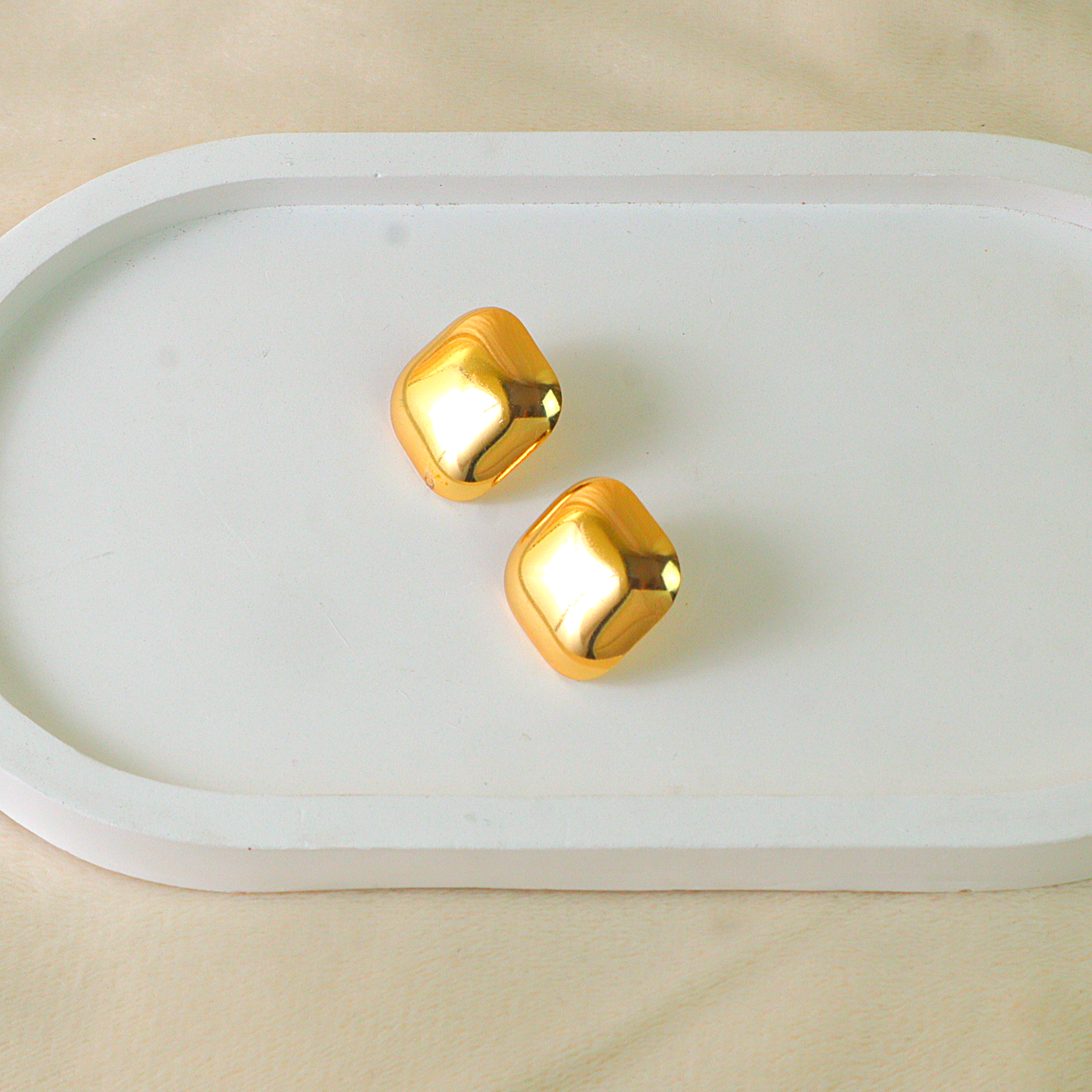 Gold Chunky Square Anti Tarnish Stud Earrings