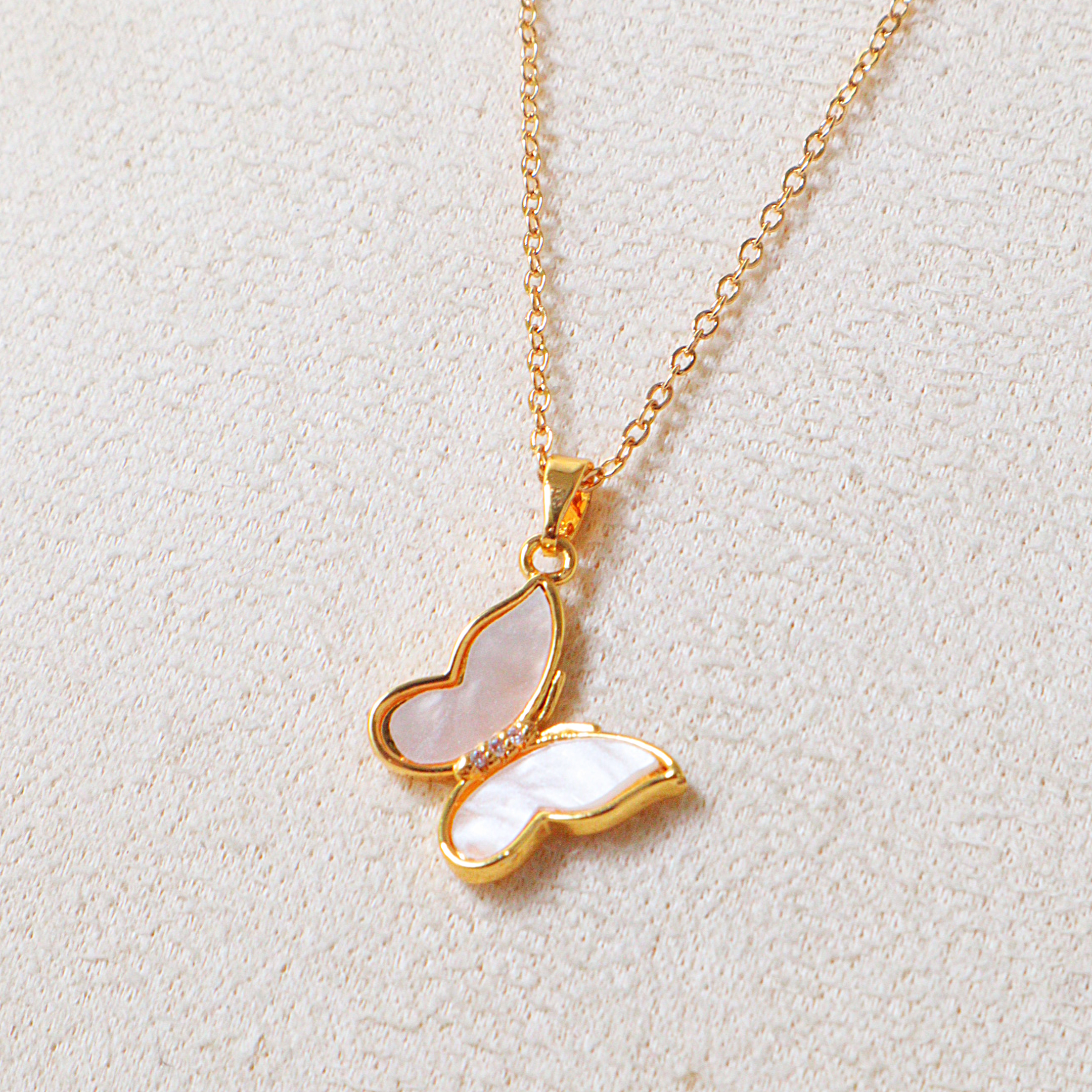 Dainty Gold Crystal Butterfly Pendant Necklace – Tarnish-Free Marquise Shell Jewelry
