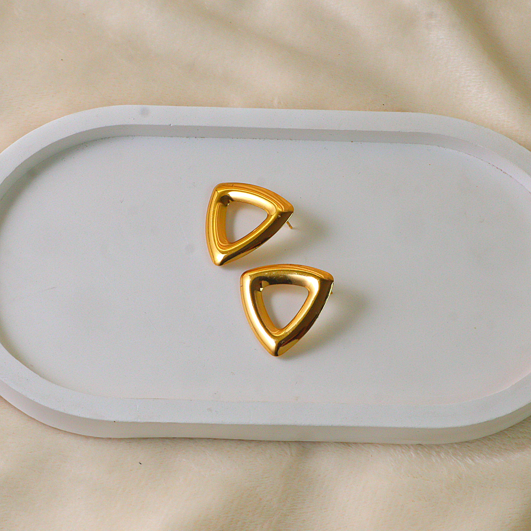 Gold Hollow Triangle Anti Tarnish Stud Earrings