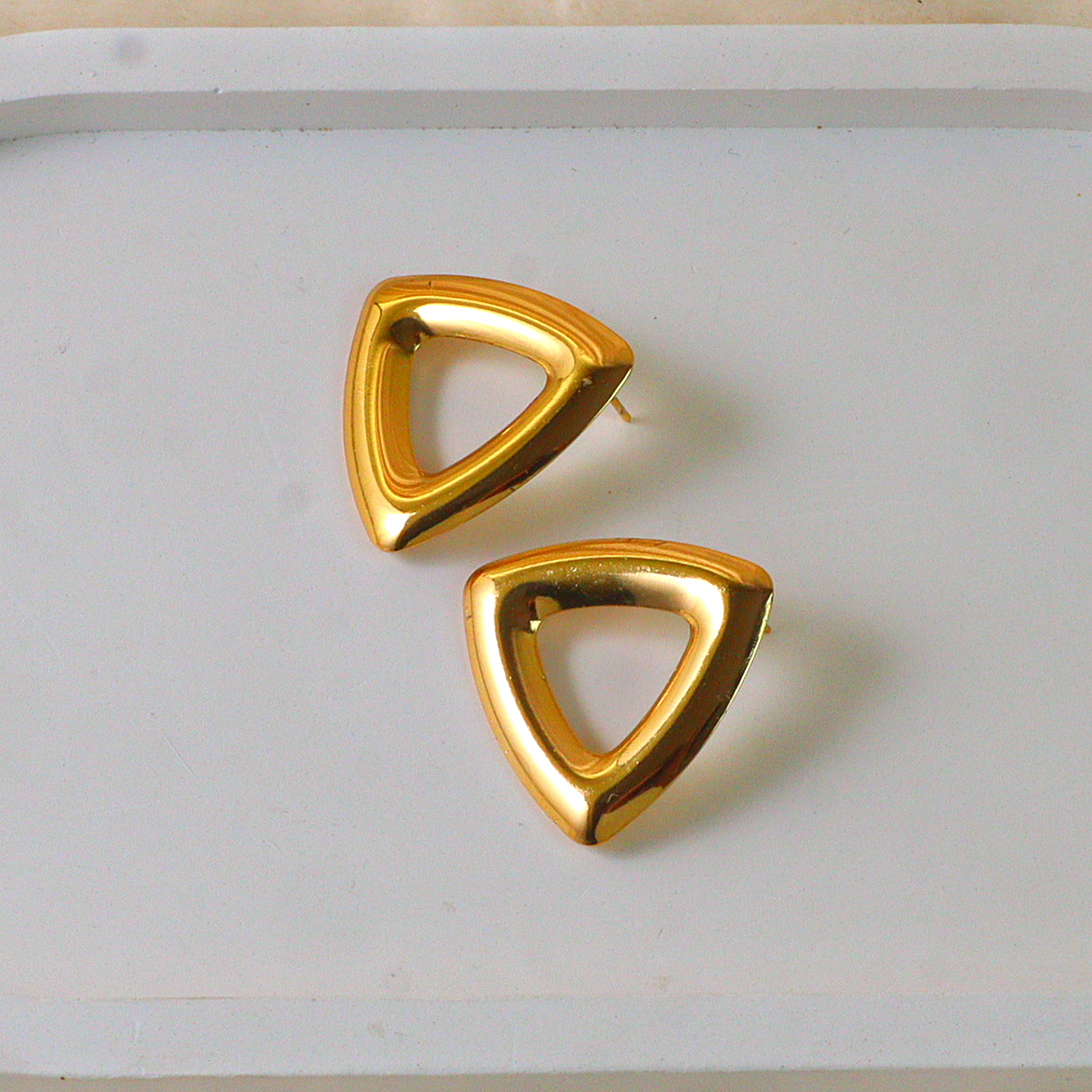 Gold Hollow Triangle Anti Tarnish Stud Earrings