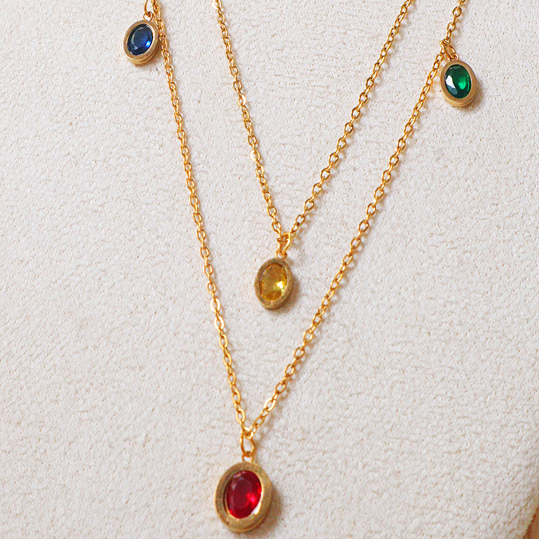 18K Gold Plated Multi-Color Gemstone Station Necklace – Anti-Tarnish Waterproof Jewelry