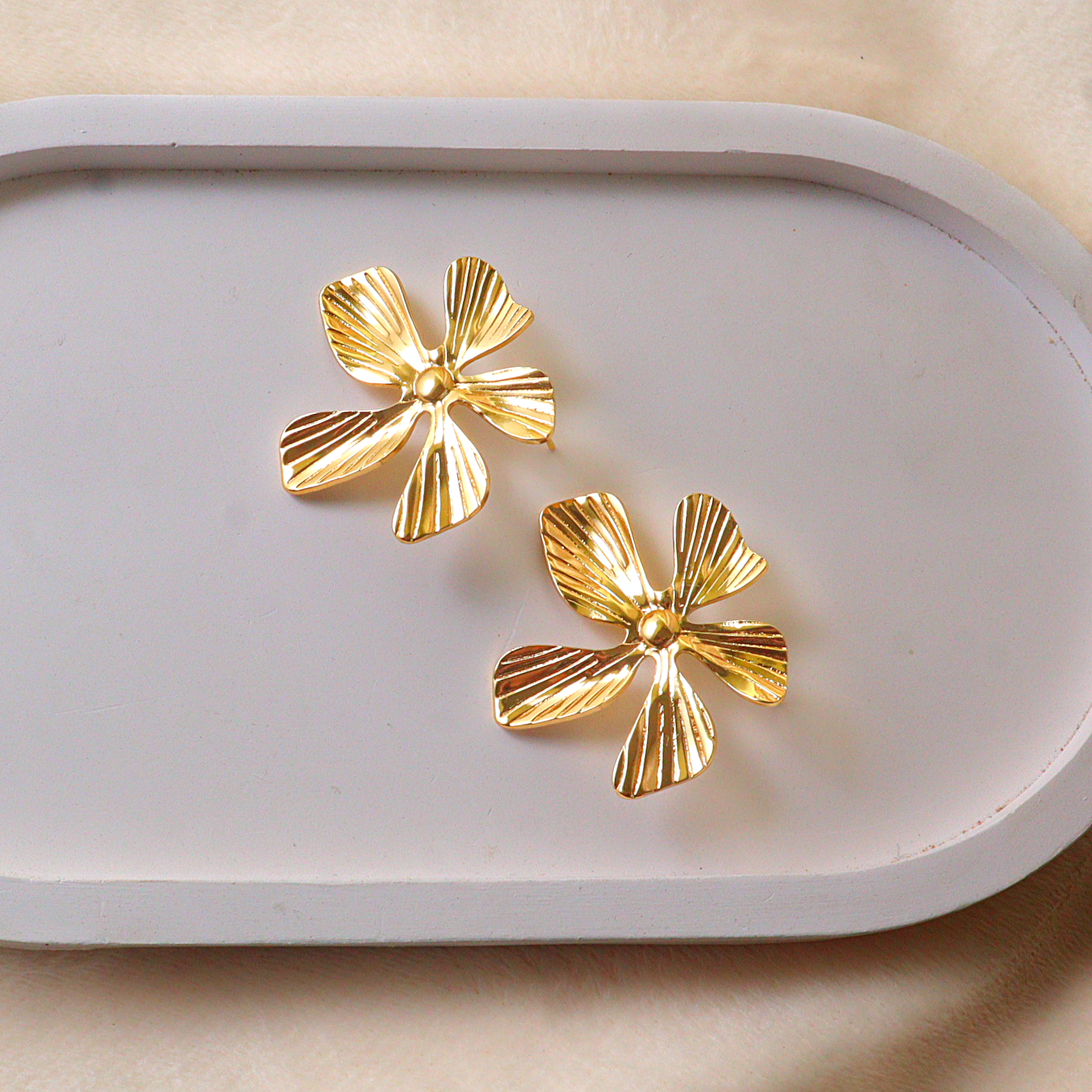 Wild Orchid Pleated Petal Anti Tarnish Earrings