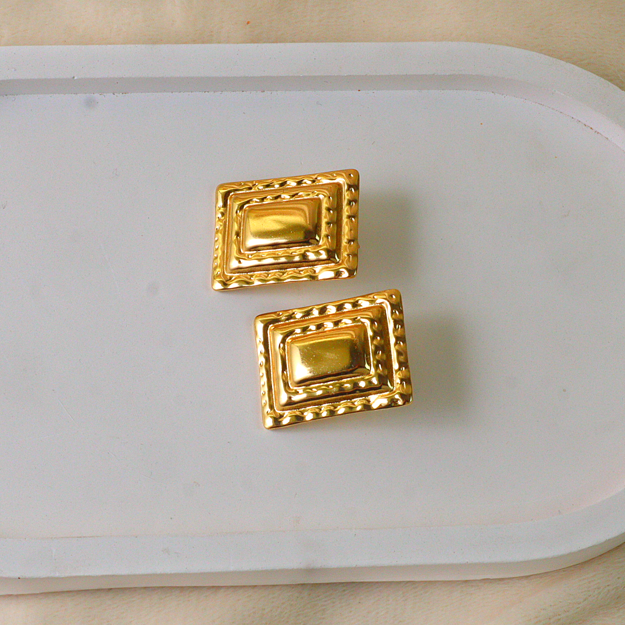 Gold Vintage Rectangular Anti Tarnish Stud Earrings