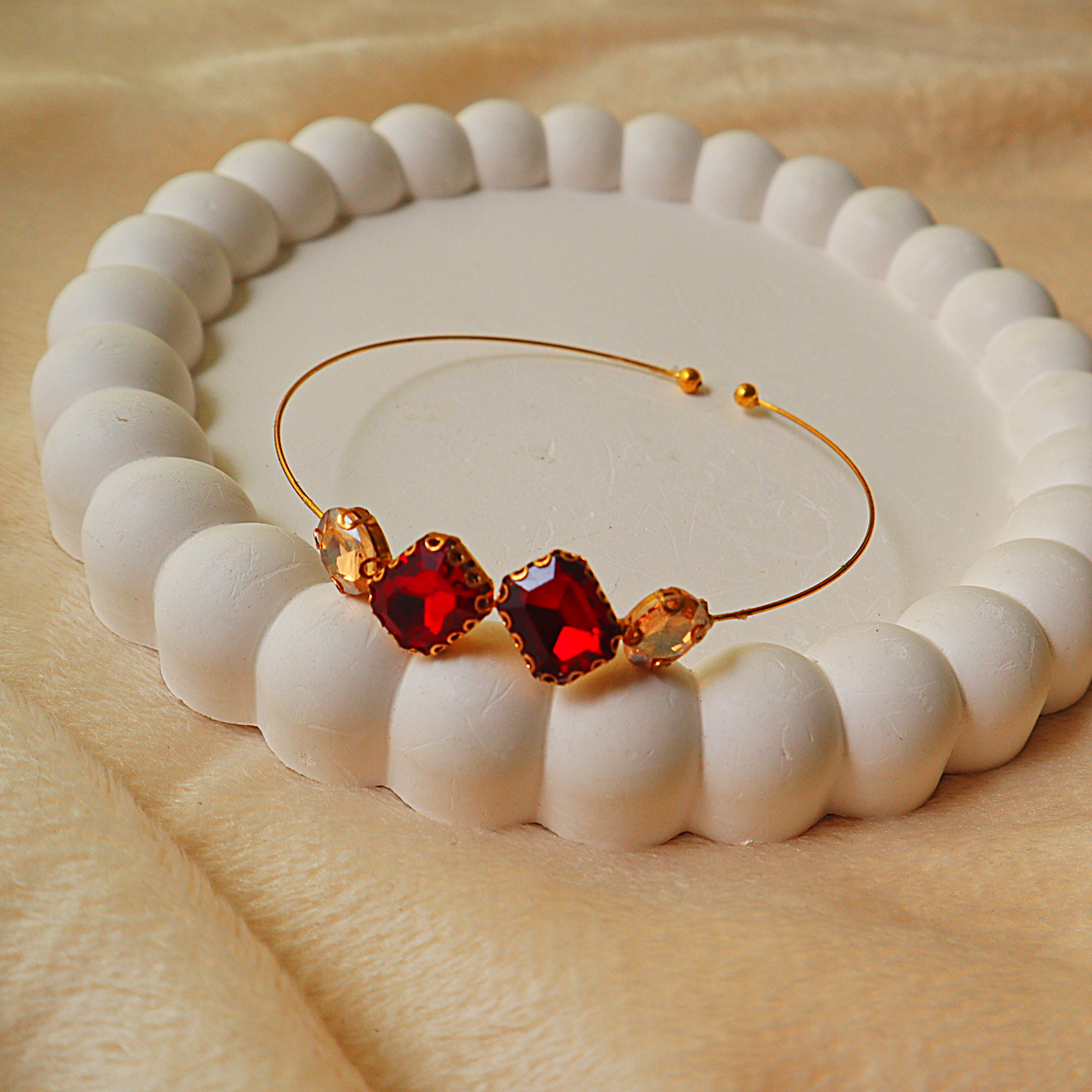 Ruby Red Gemstone Wire Cuff Invisible Bracelet