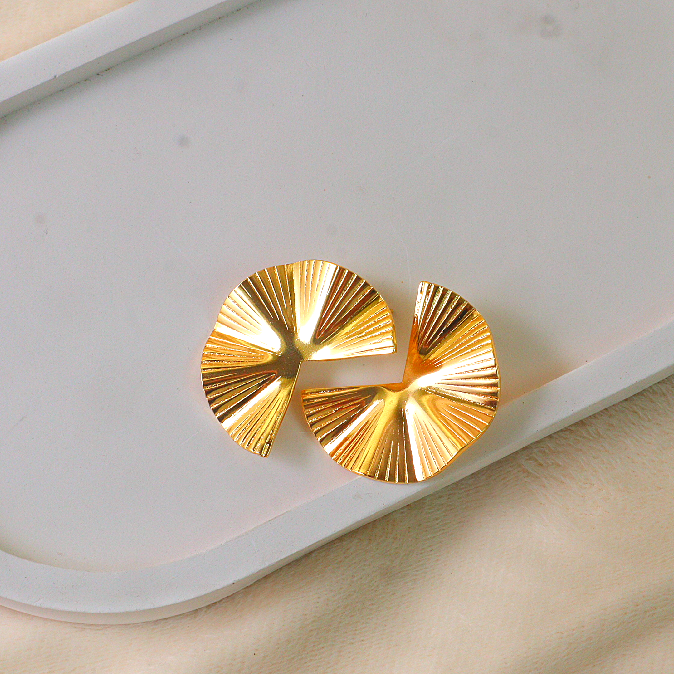 Gold Twisted Fan Stud Anti Tarnish Earrings