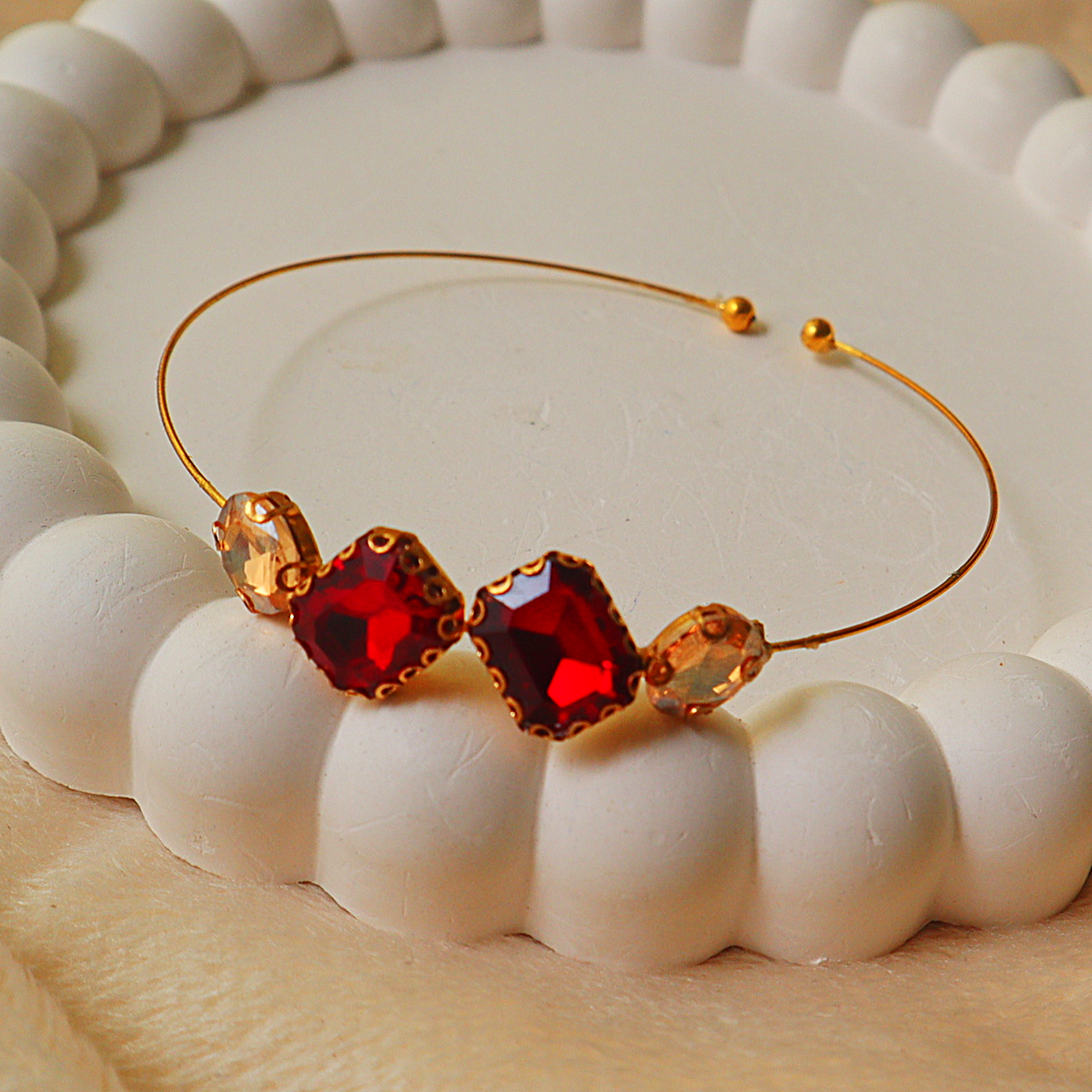 Ruby Red Gemstone Wire Cuff Invisible Bracelet