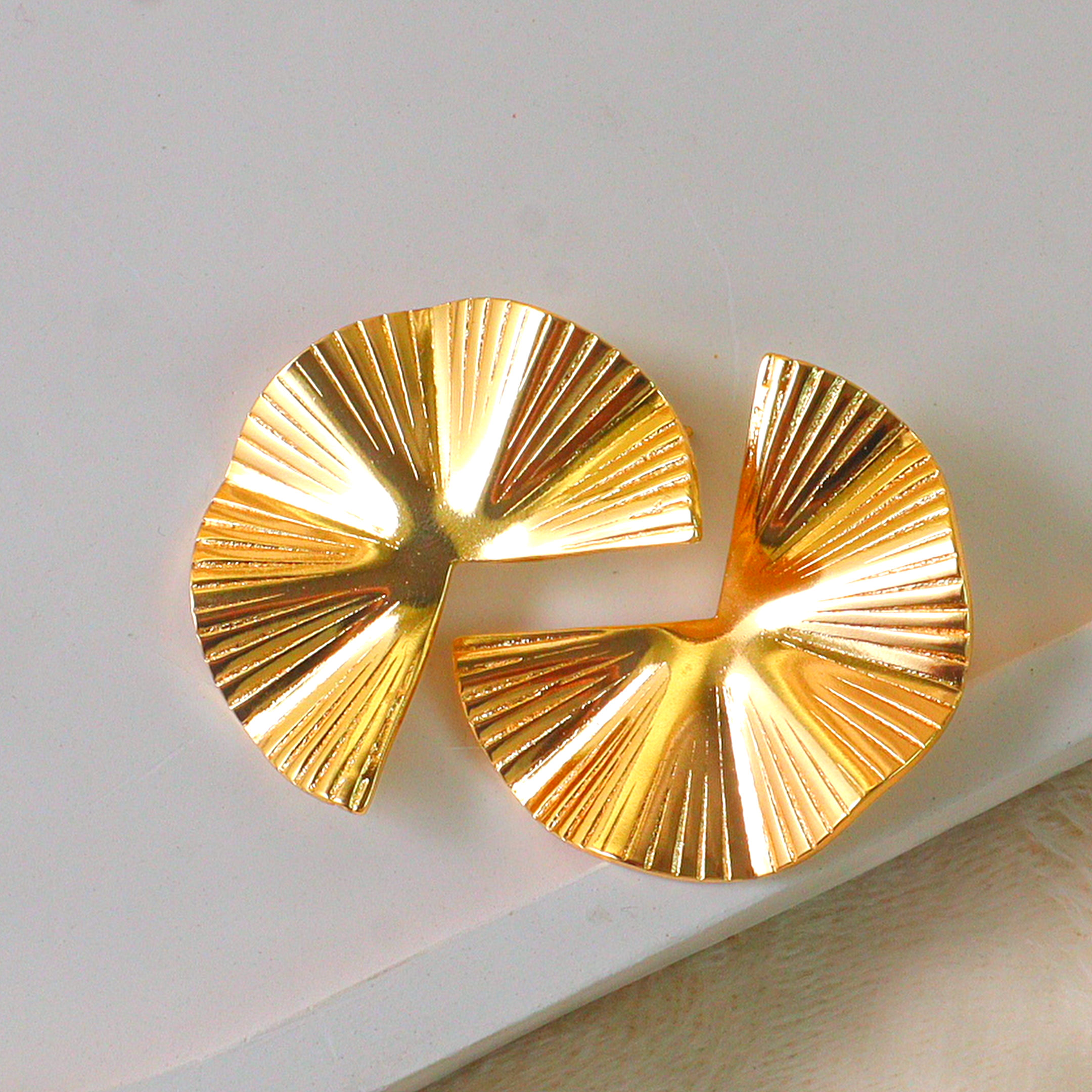 Gold Twisted Fan Stud Anti Tarnish Earrings