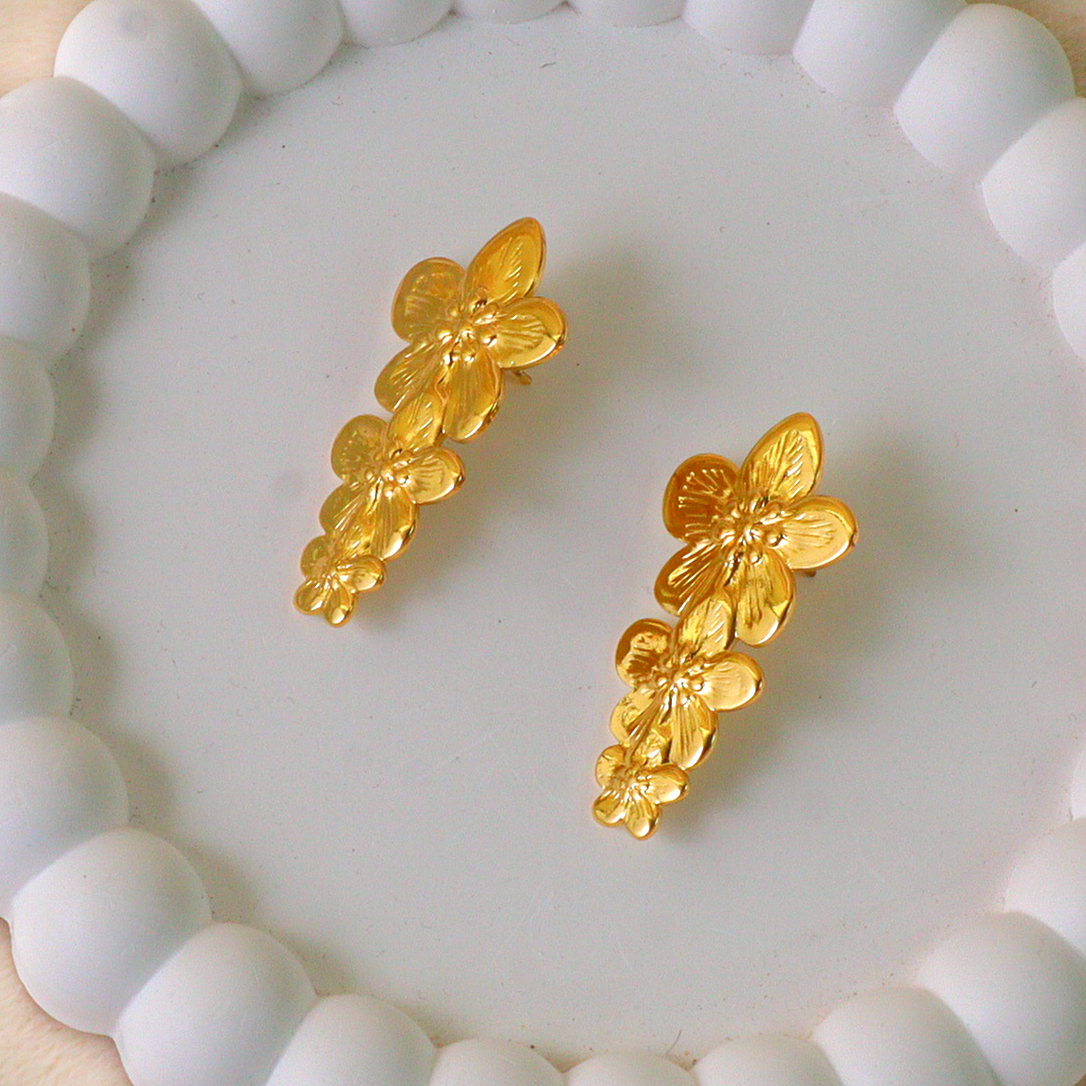 Cascading Blossom Dangle Metal Floral Anti Tarnish Earrings