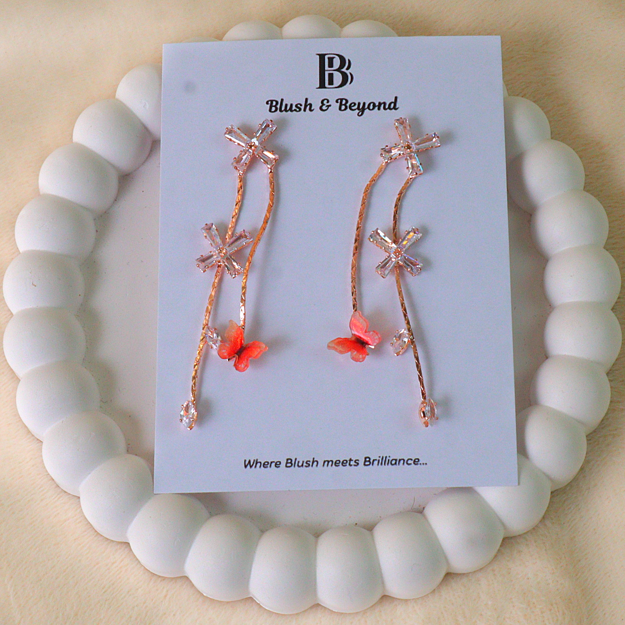 Asymmetric Dual Strand Charm Dangle Earrings with Butterfly Accent