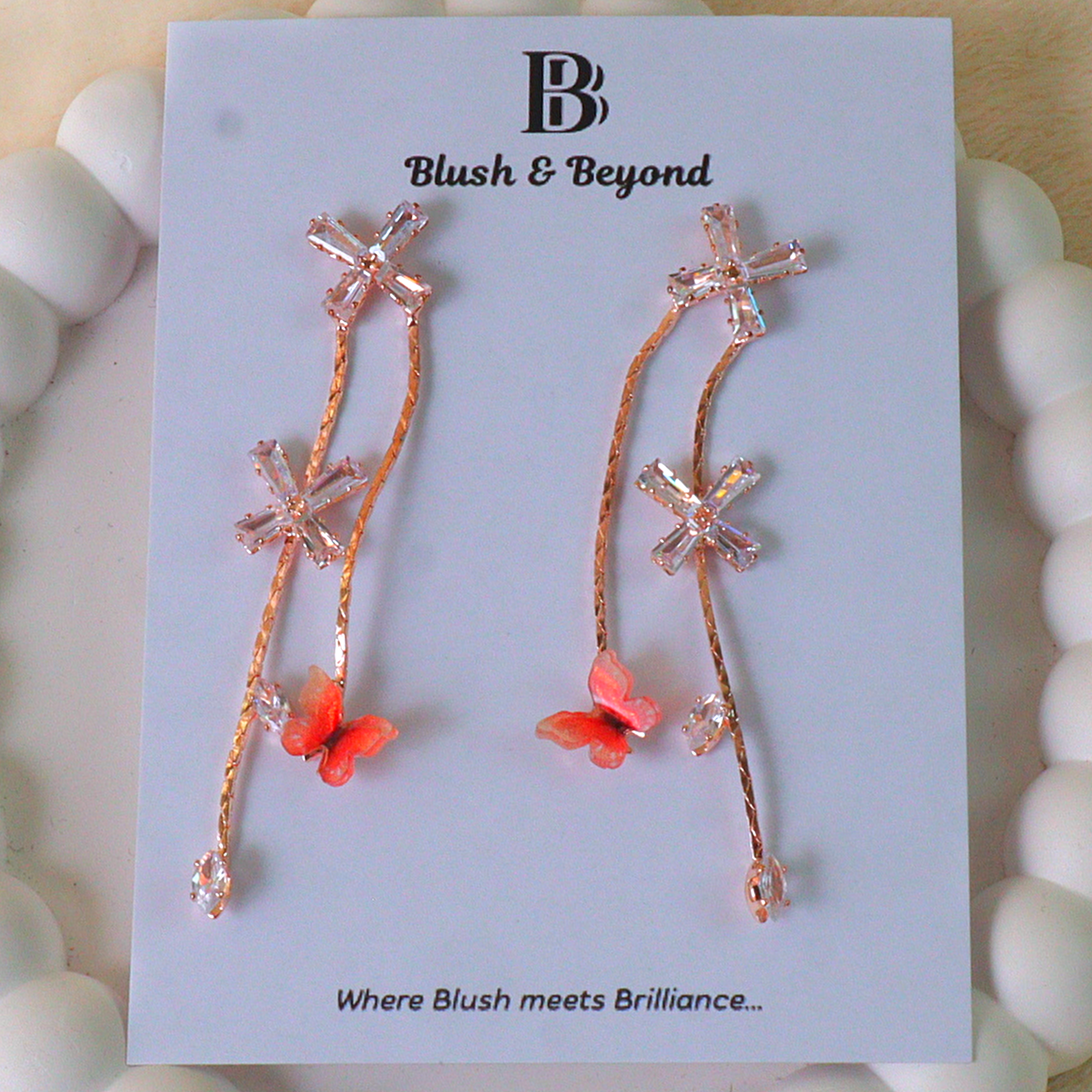 Asymmetric Dual Strand Charm Dangle Earrings with Butterfly Accent