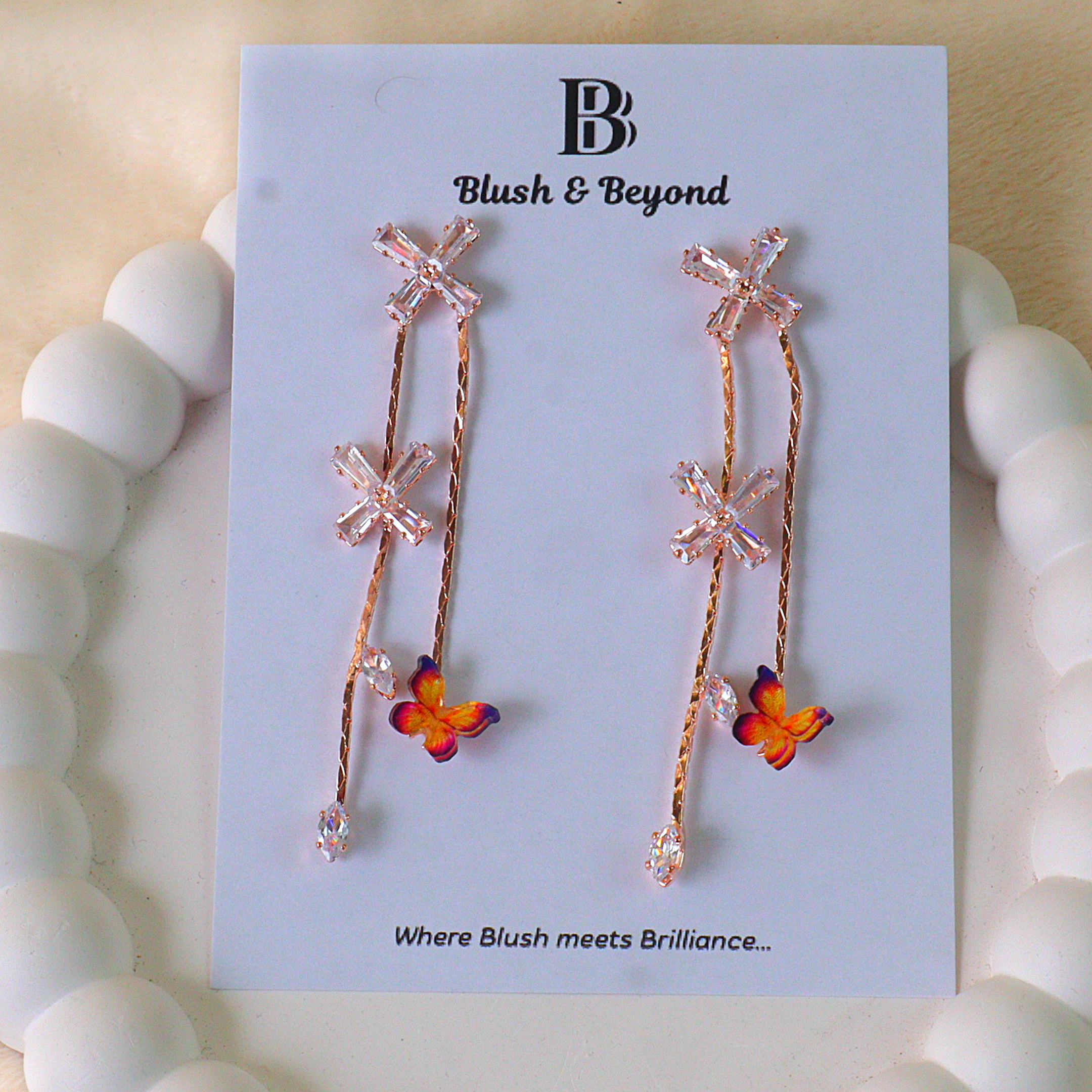 Asymmetric Dual Strand Charm Dangle Earrings with Butterfly Accent