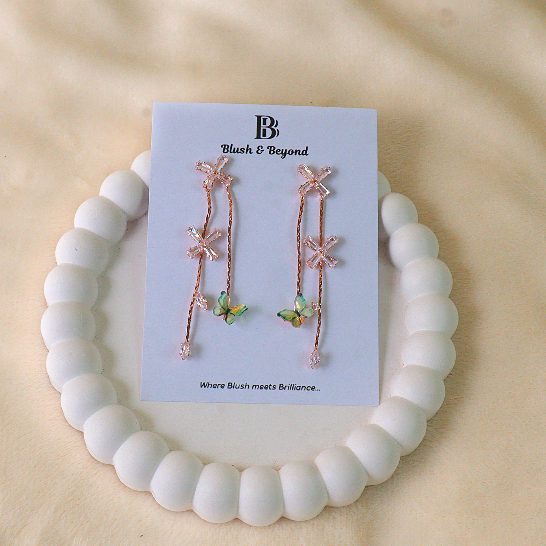 Asymmetric Dual Strand Charm Dangle Earrings with Butterfly Accent