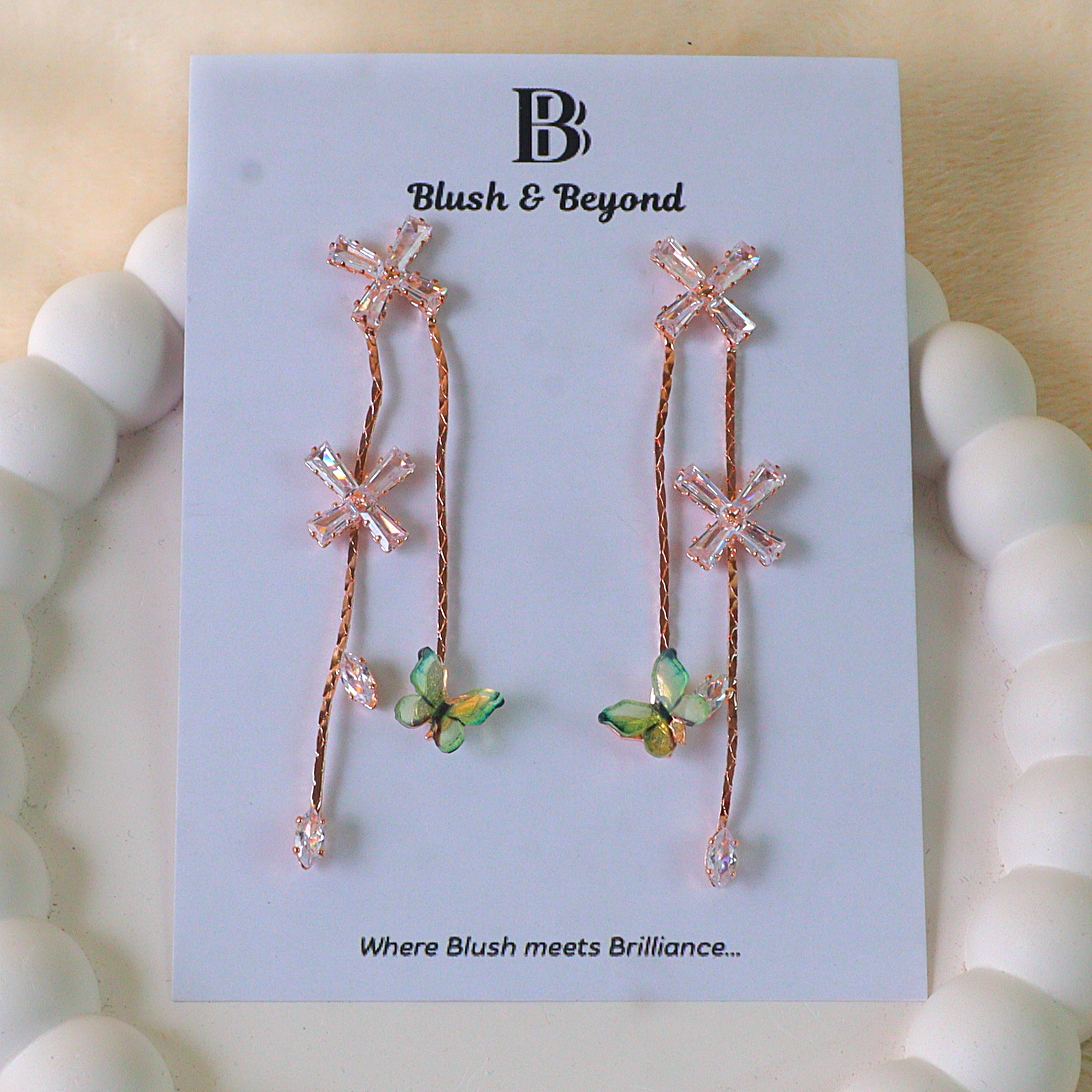 Asymmetric Dual Strand Charm Dangle Earrings with Butterfly Accent