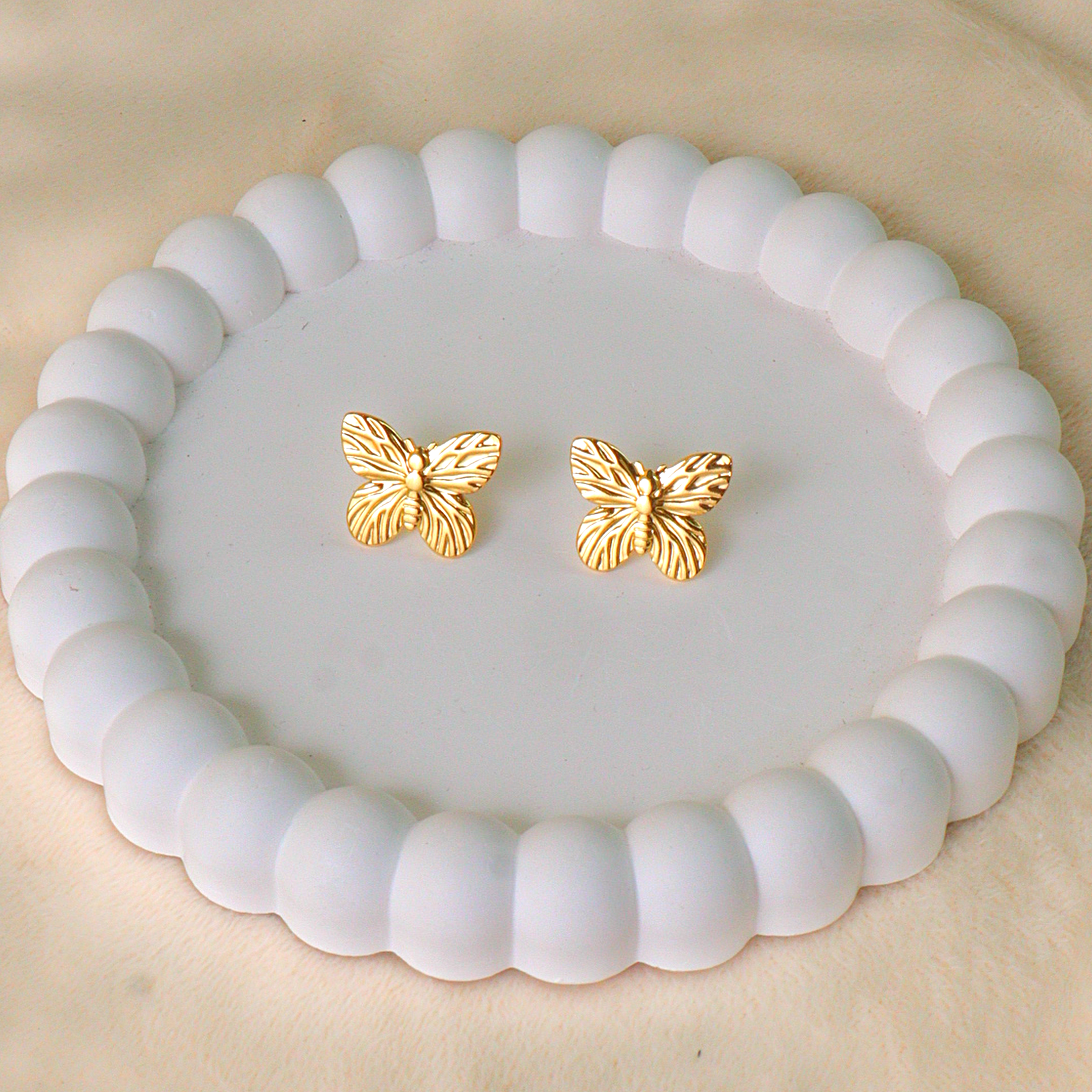 Gold Textured Dainty Butterfly Anti Tarnish Stud Earrings