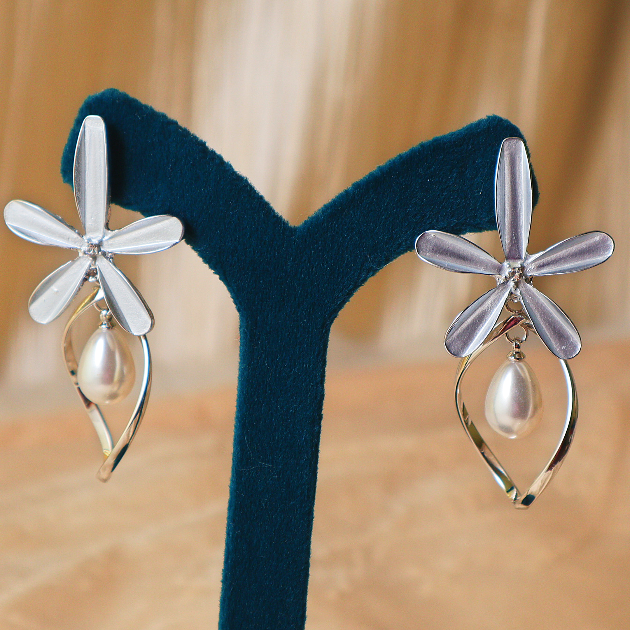 Floral Pearl Drop Designer Earrings for Women | Premium Statement Earrings