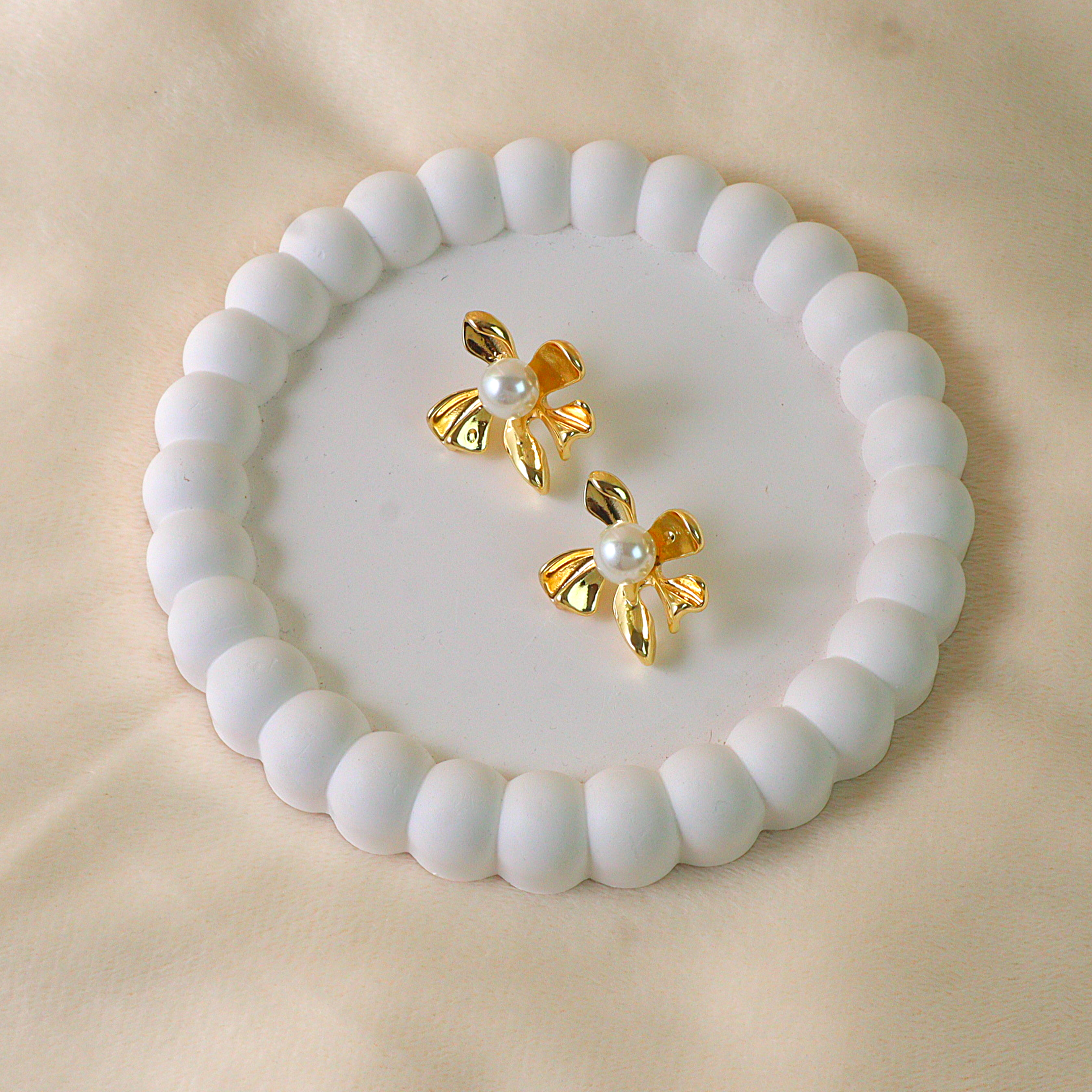 Gold Floral Pearl Anti Tarnish Stud Earrings