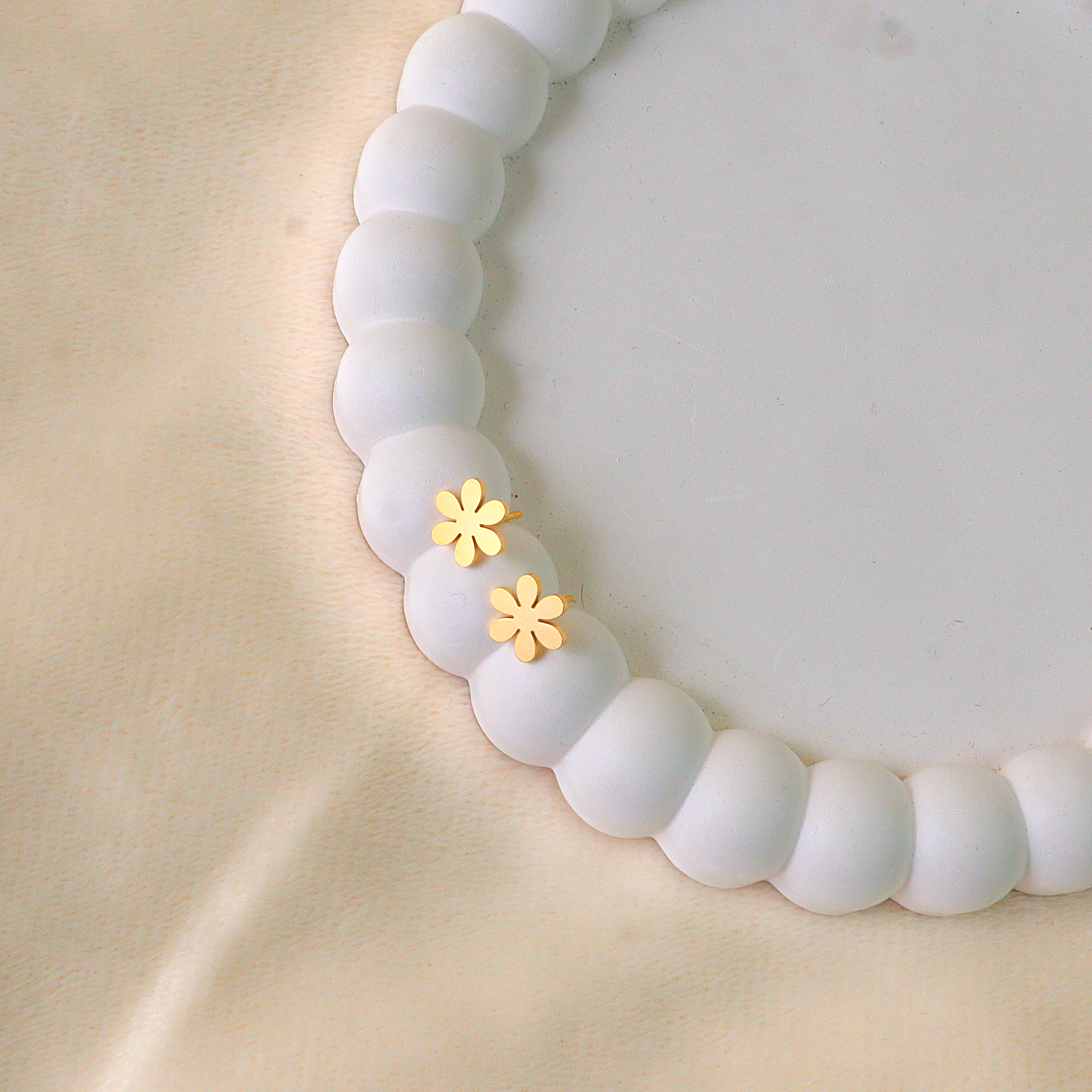 Gold Dainty Six Petal Anti Tarnish Floral Studs