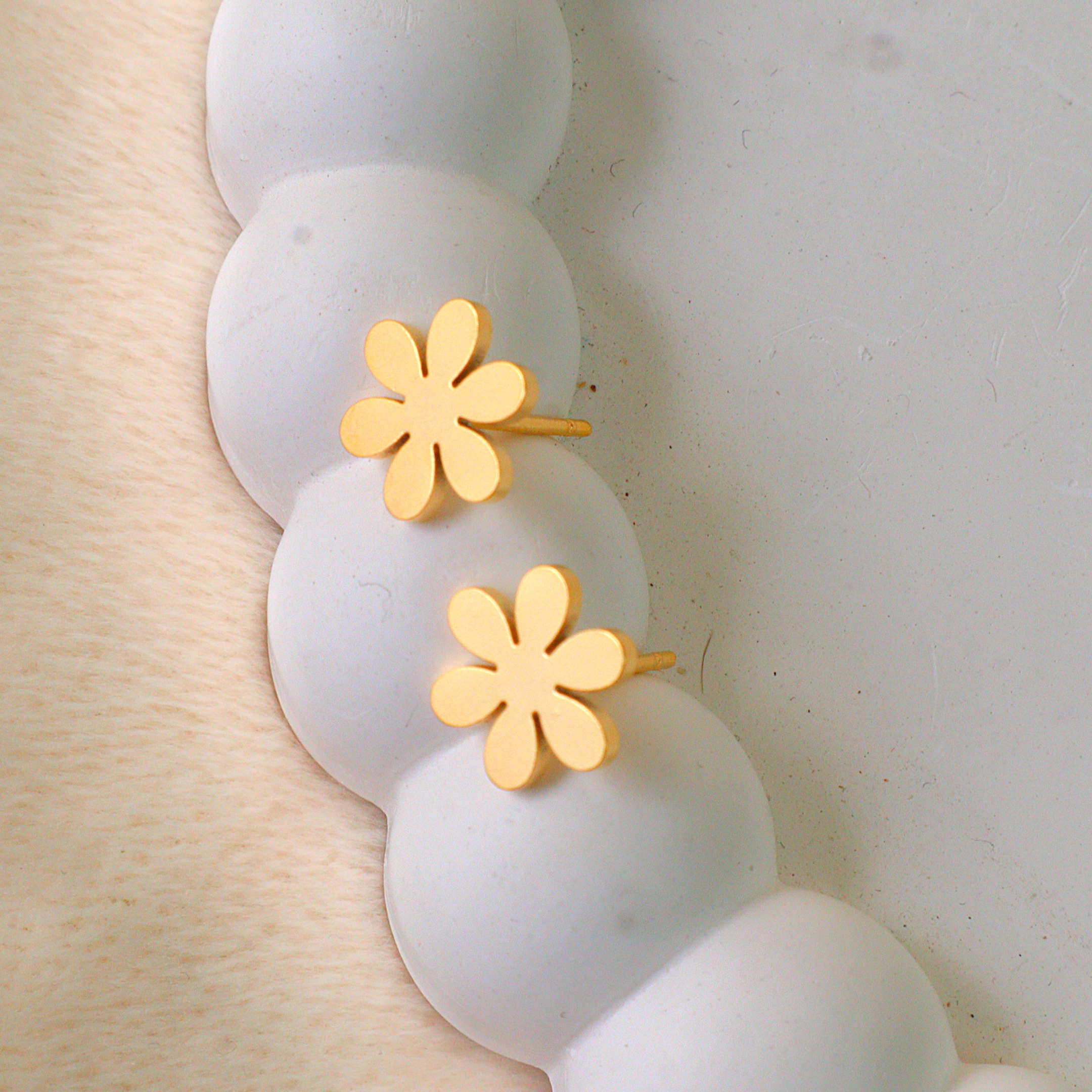 Gold Dainty Six Petal Anti Tarnish Floral Studs