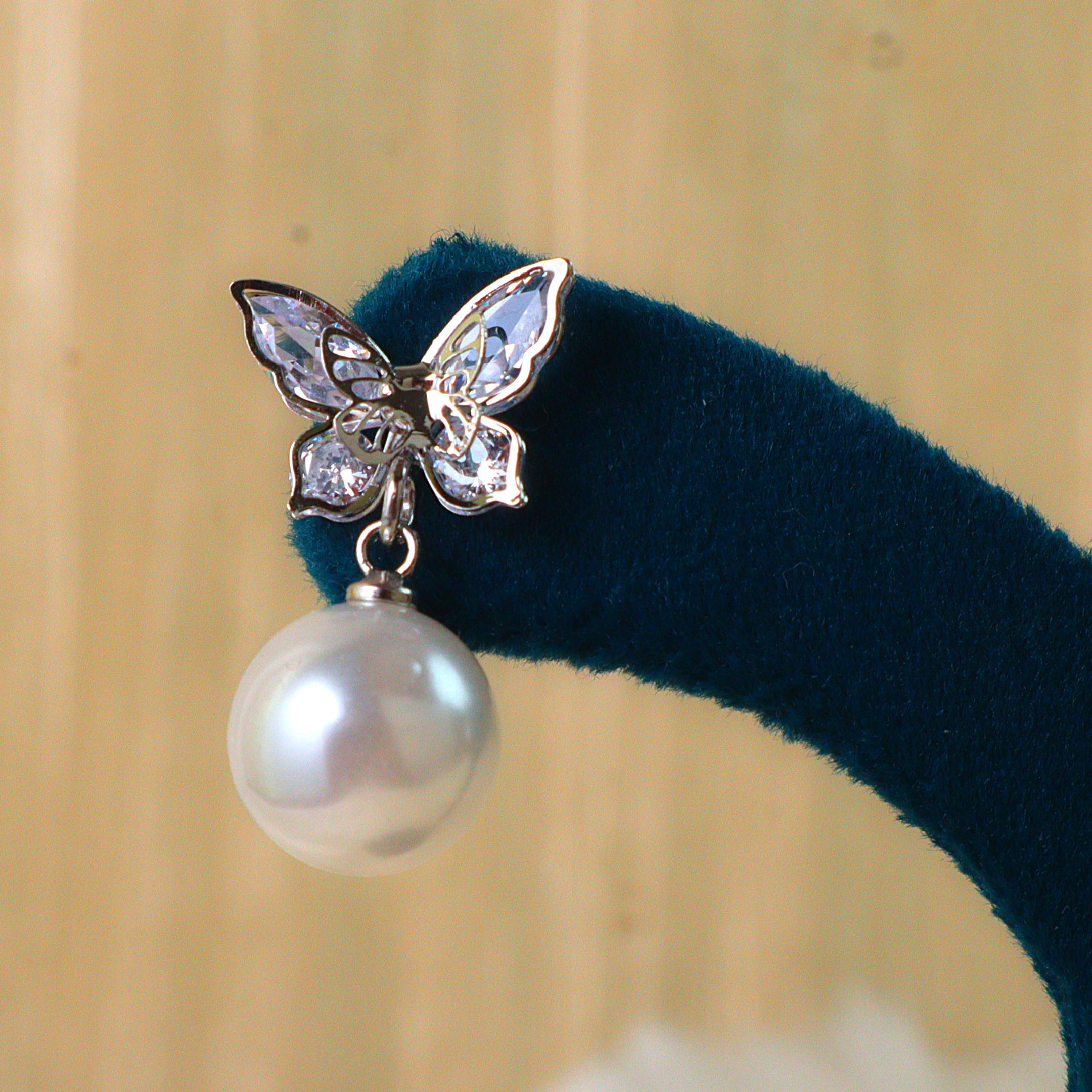 Silver Butterfly Pearl Drop Designer Earrings