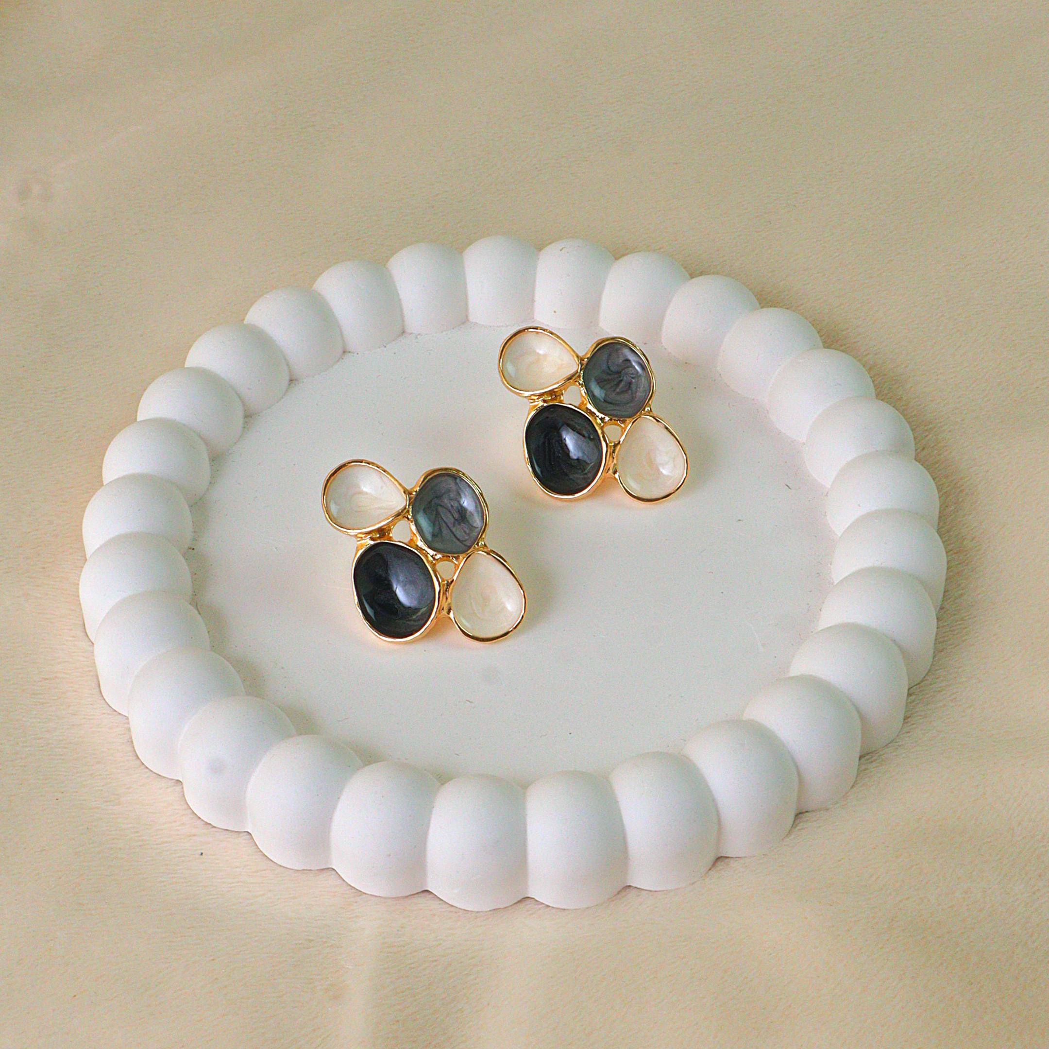Four Petal Monochrome Enamel Earrings | Anti-Tarnish Gold Studs