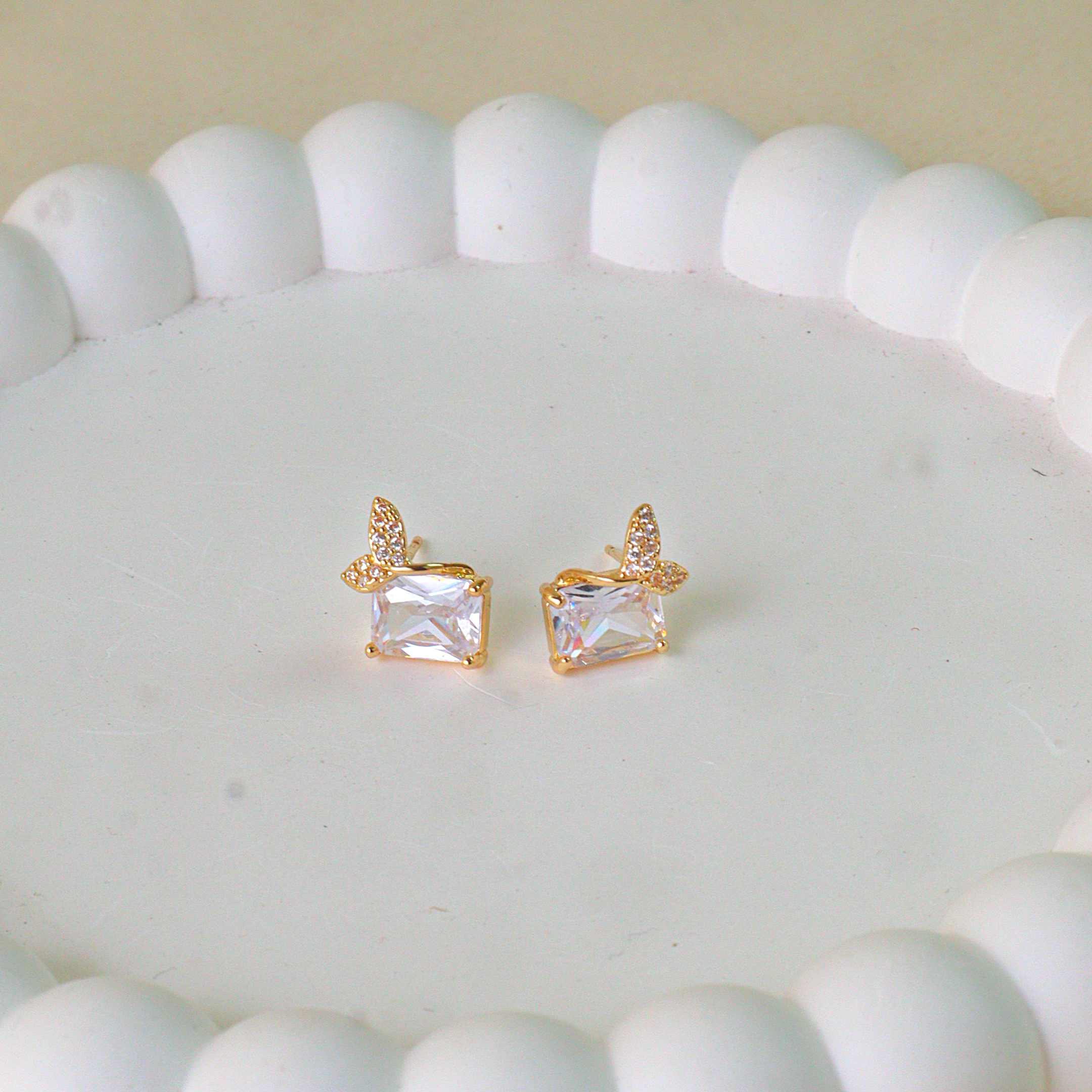 Aura Radiant Crystal Stud Earrings – Anti Tarnish Gold Bow Accent Studs