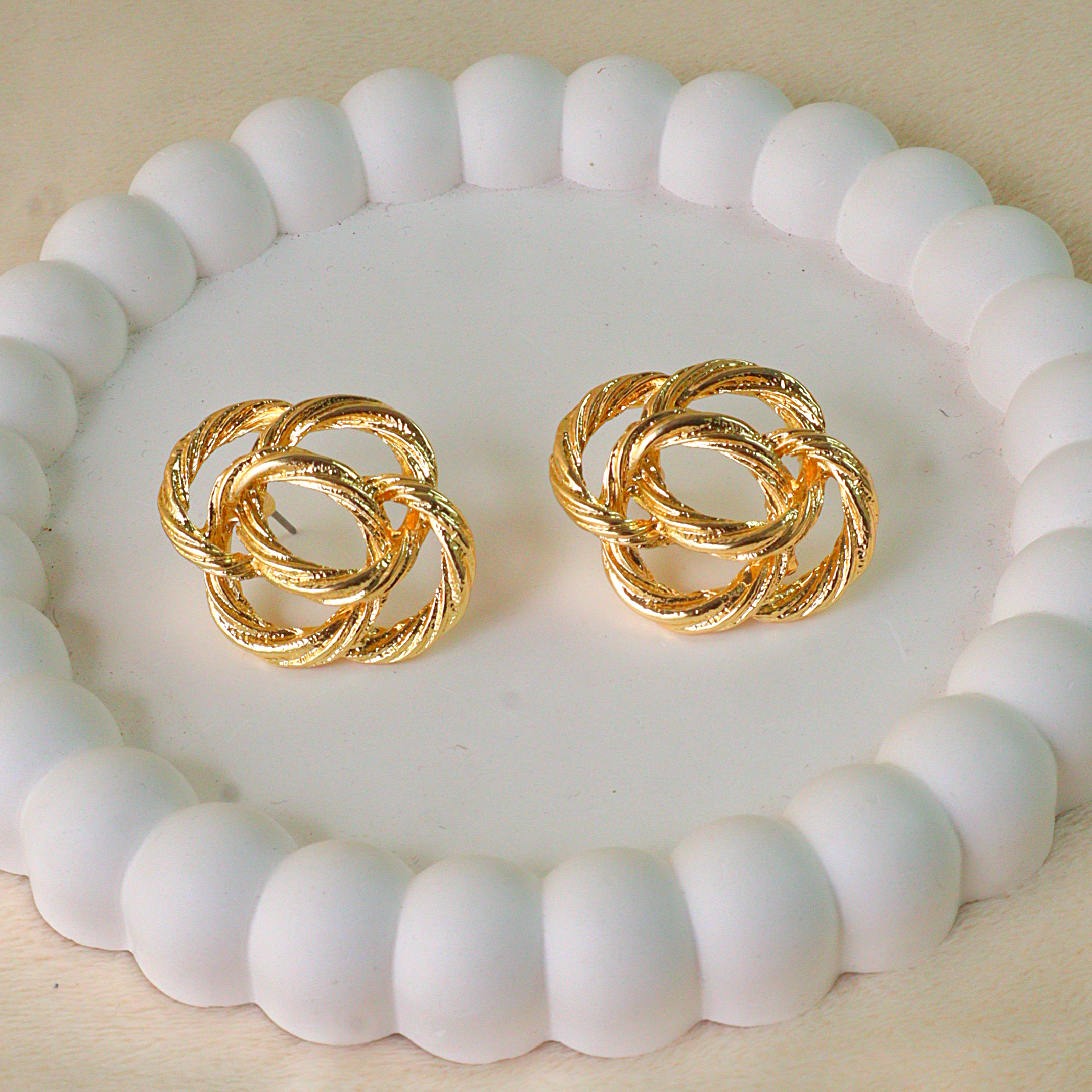 Verona Chunky Twist Stud Earrings | Anti-Tarnish Gold Woven Knot Studs