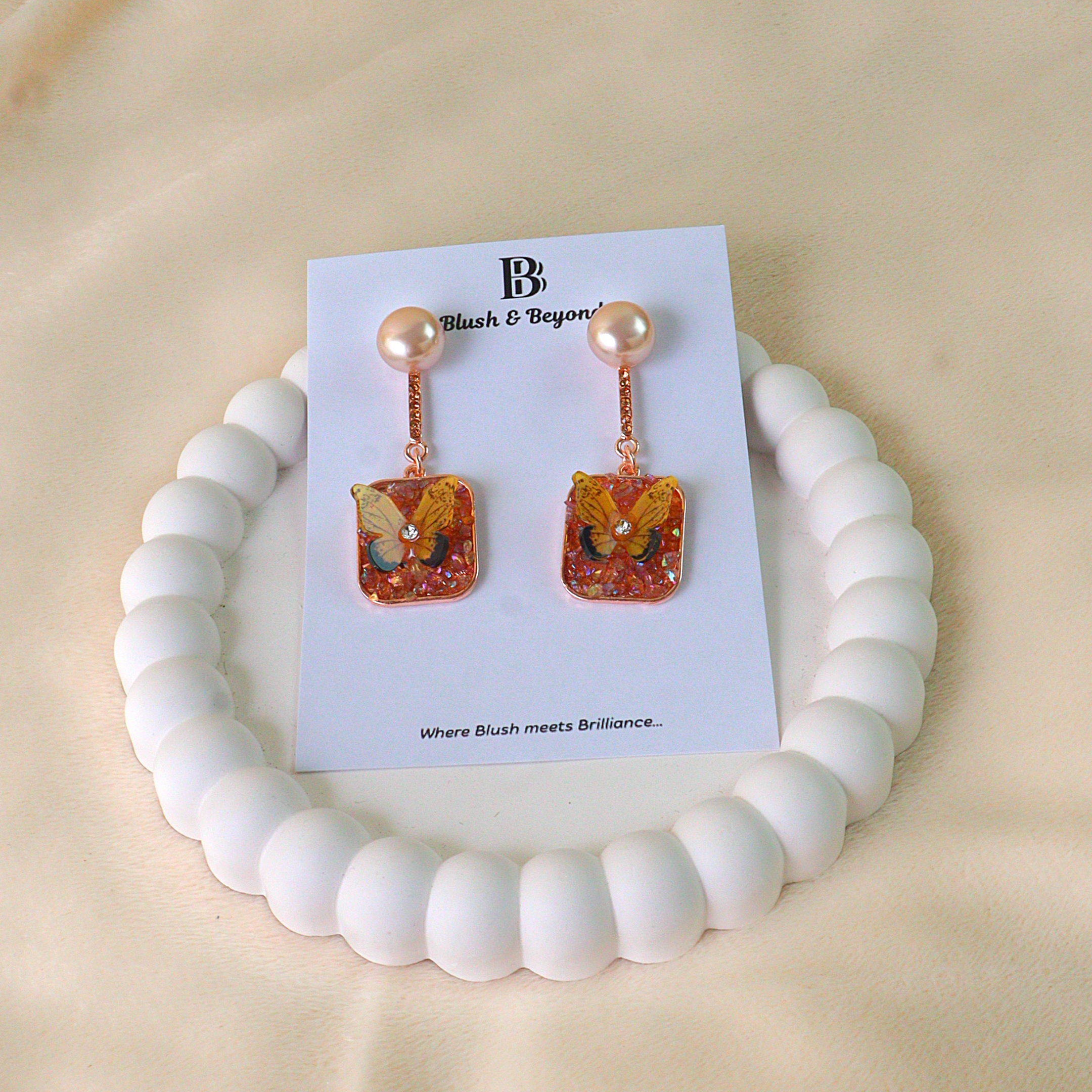 Gold Plated Pearl & Resin Butterfly Earrings