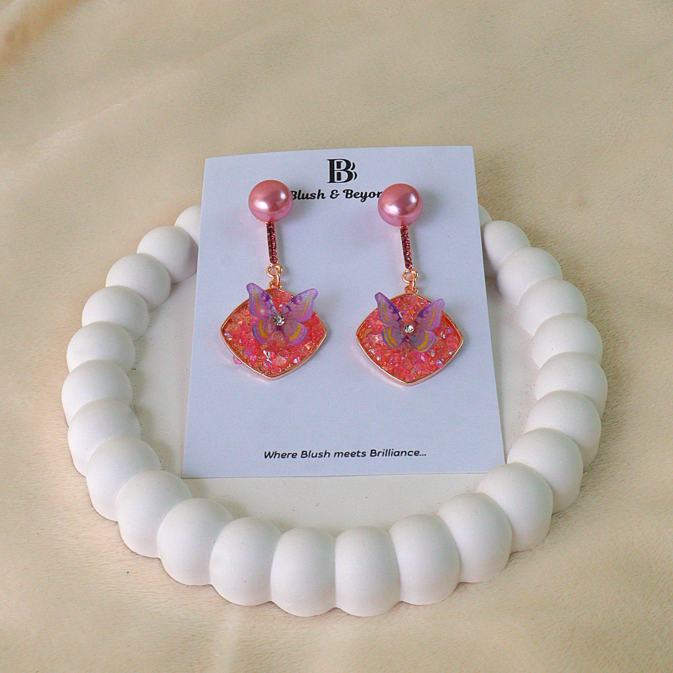 Gold Plated Pearl & Resin Butterfly Earrings