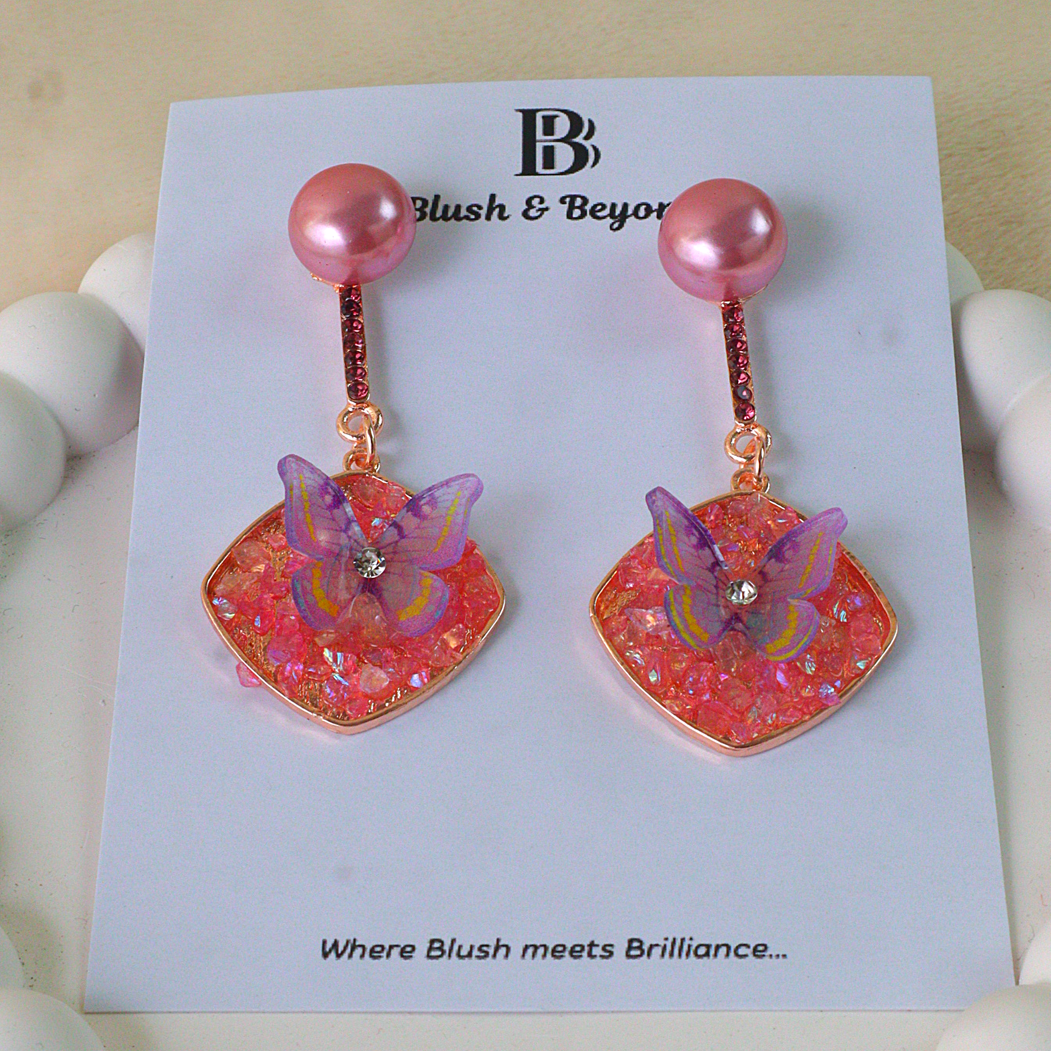 Gold Plated Pearl & Resin Butterfly Earrings