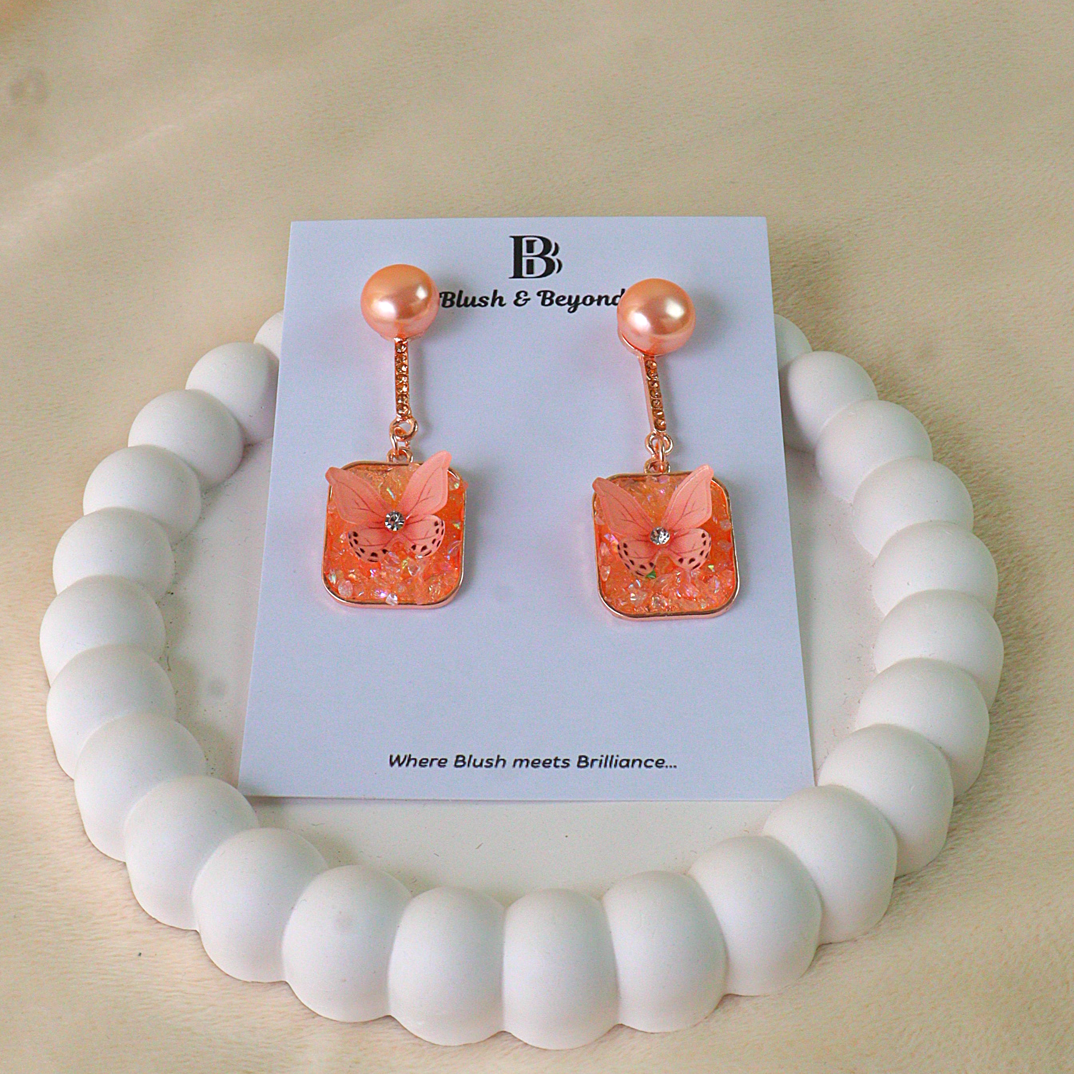 Gold Plated Pearl & Resin Butterfly Earrings