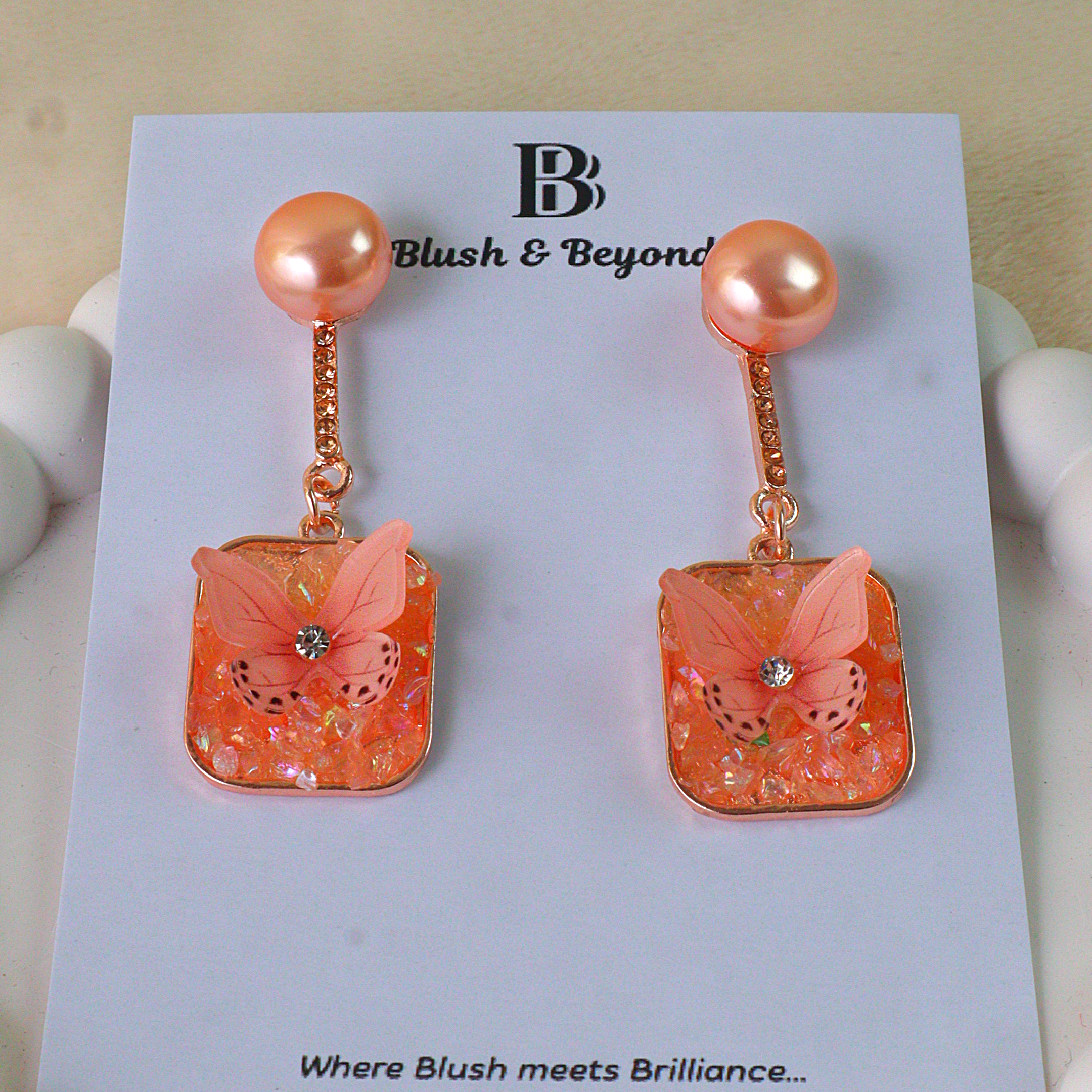 Gold Plated Pearl & Resin Butterfly Earrings