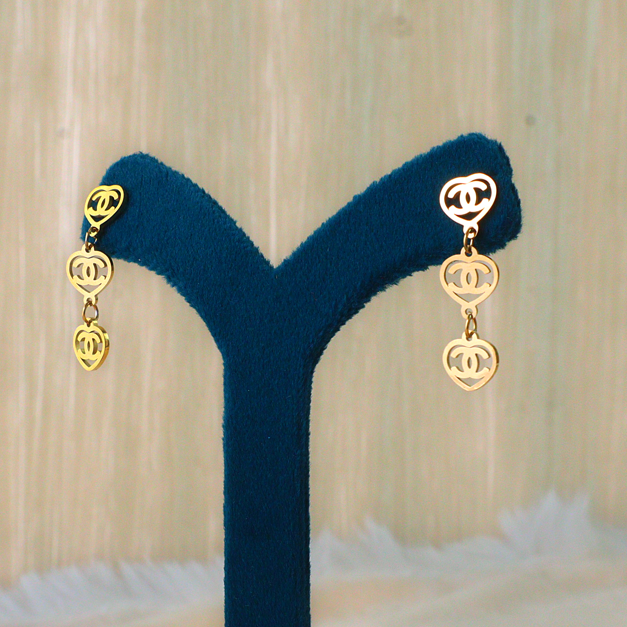Gold Heart Link Dangle Anti Tarnish Earrings