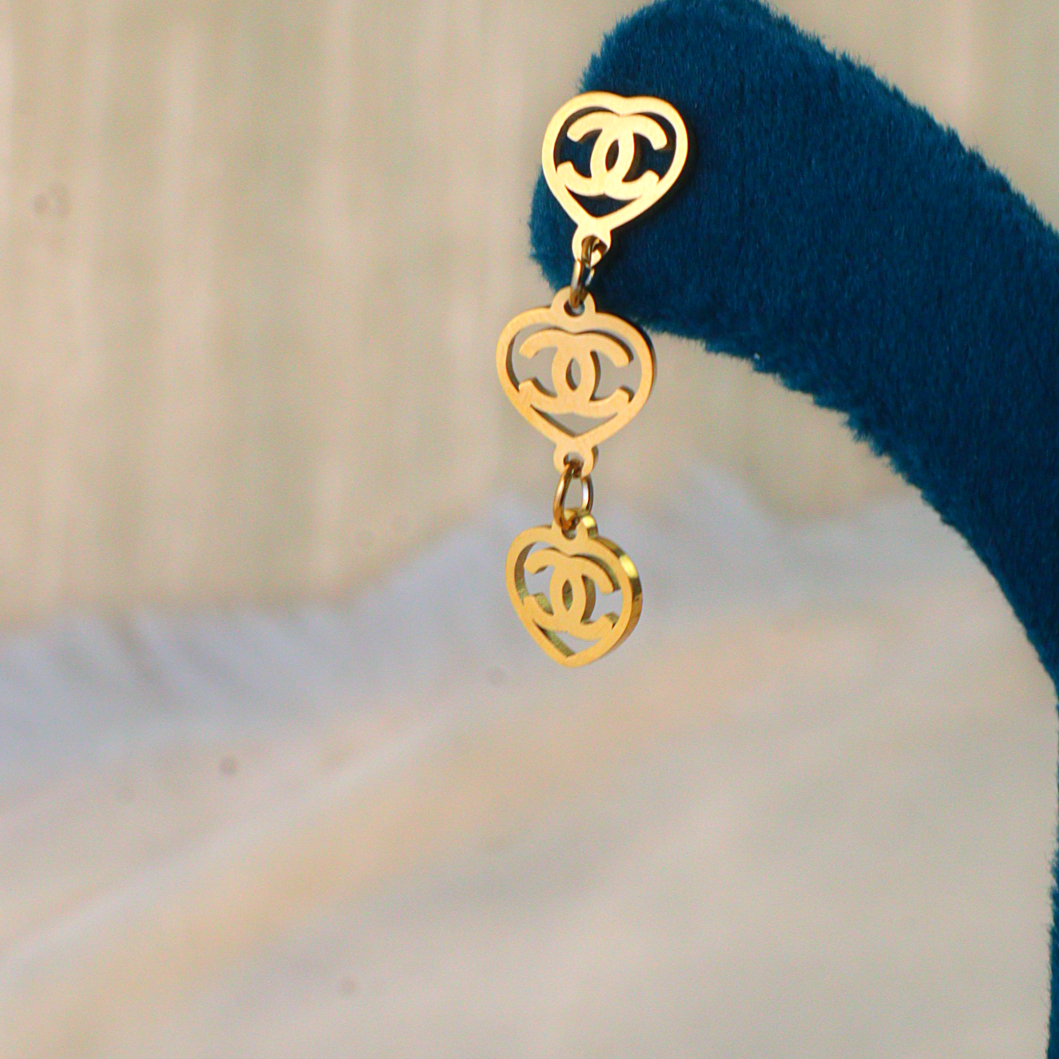 Gold Heart Link Dangle Anti Tarnish Earrings