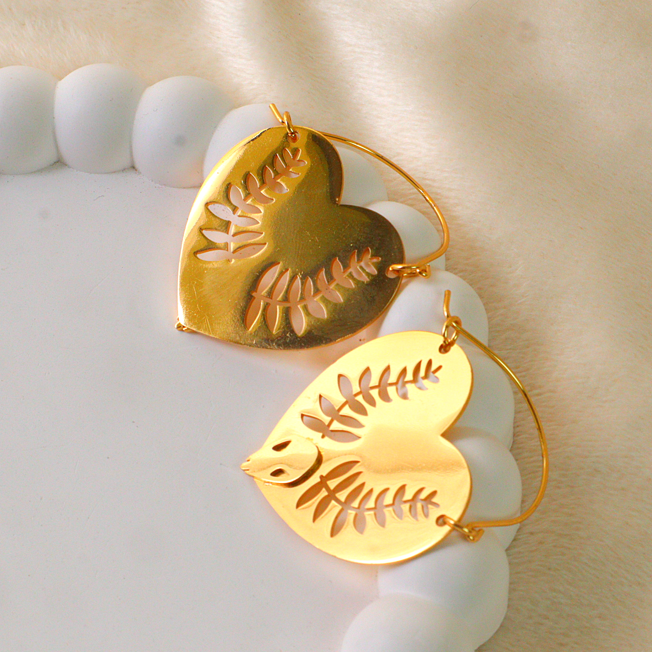 Botanical Gold-Plated Heart Hoop Earrings