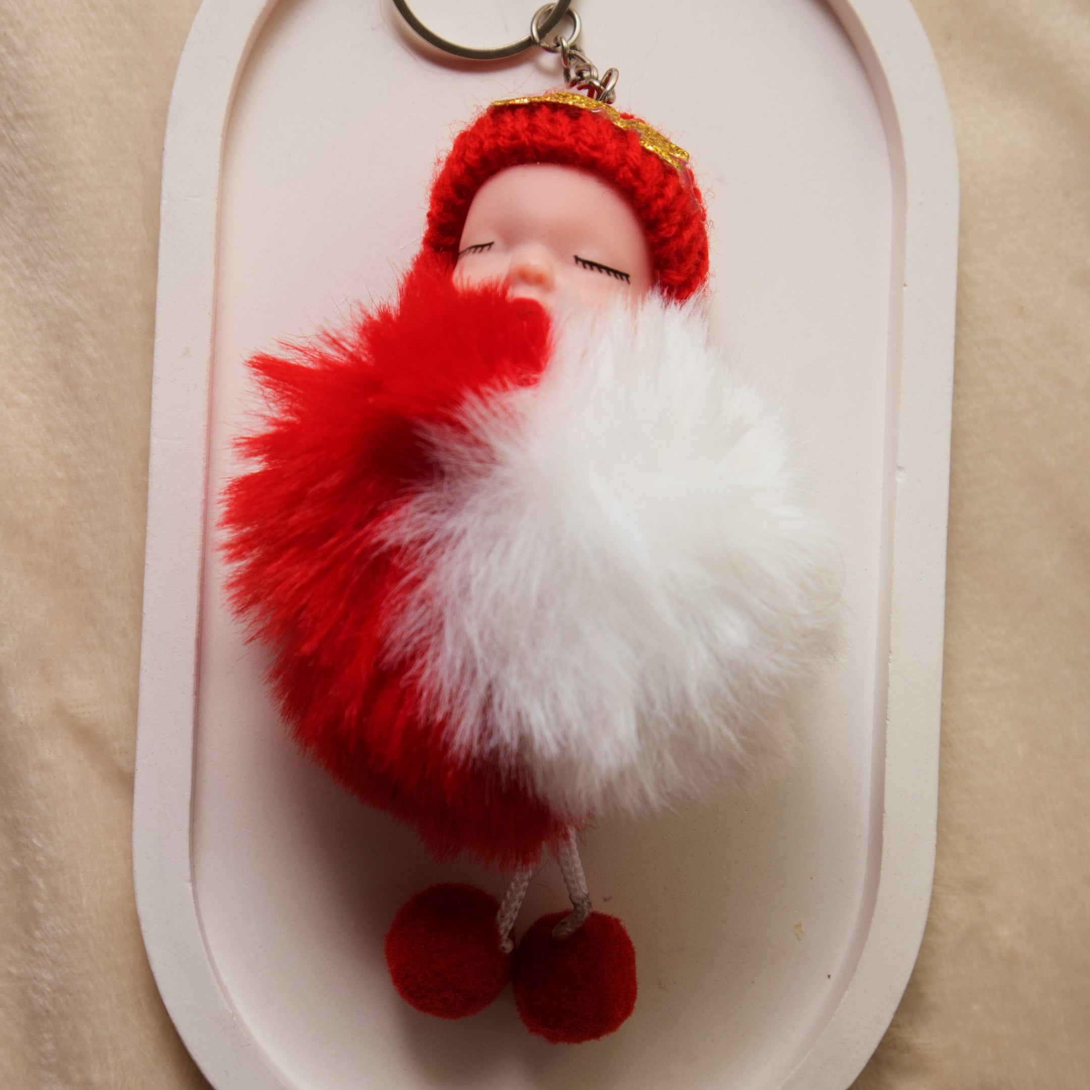 Sleeping Baby Pom Pom keychain - Cute Furry Doll Bag Charm