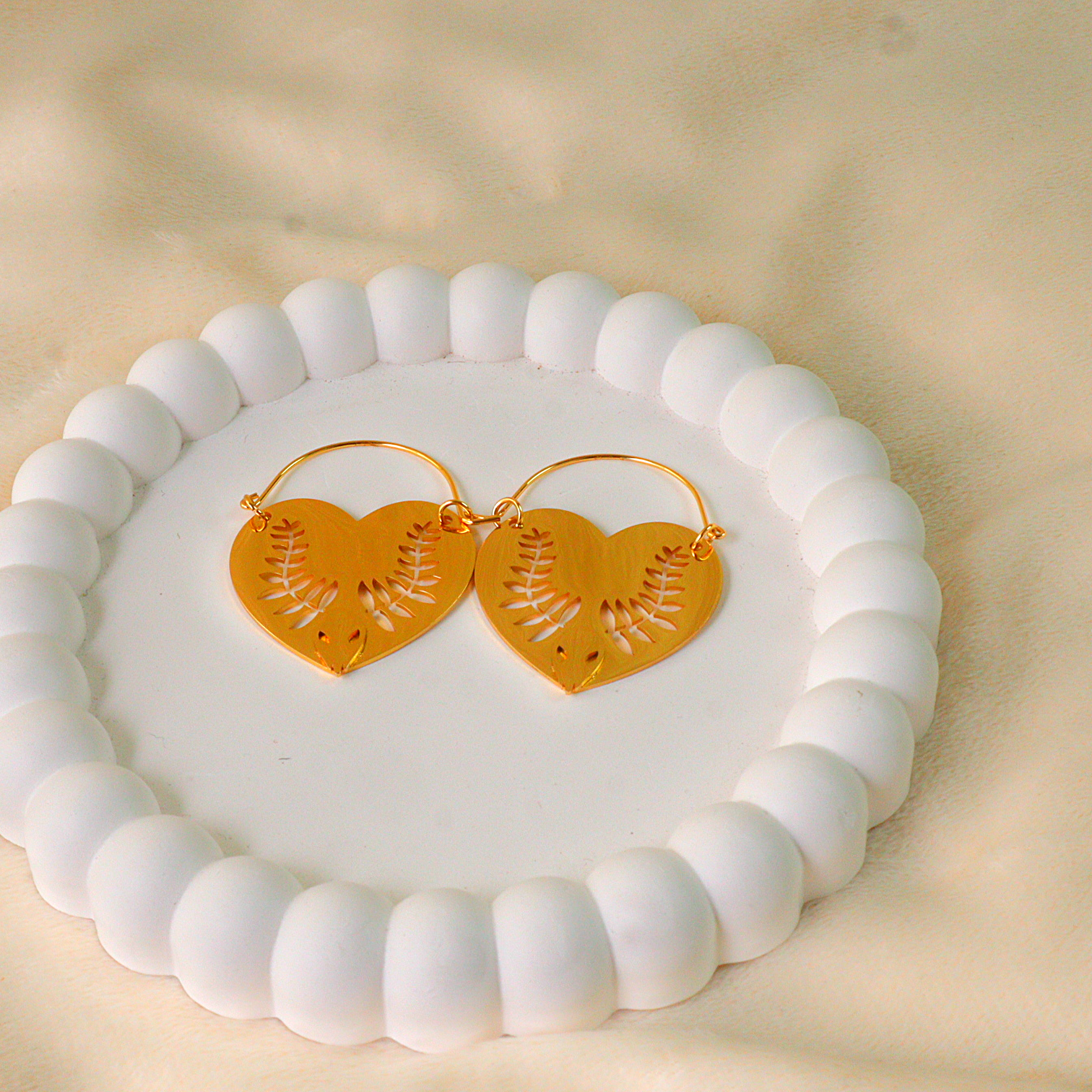 Botanical Gold-Plated Heart Hoop Earrings