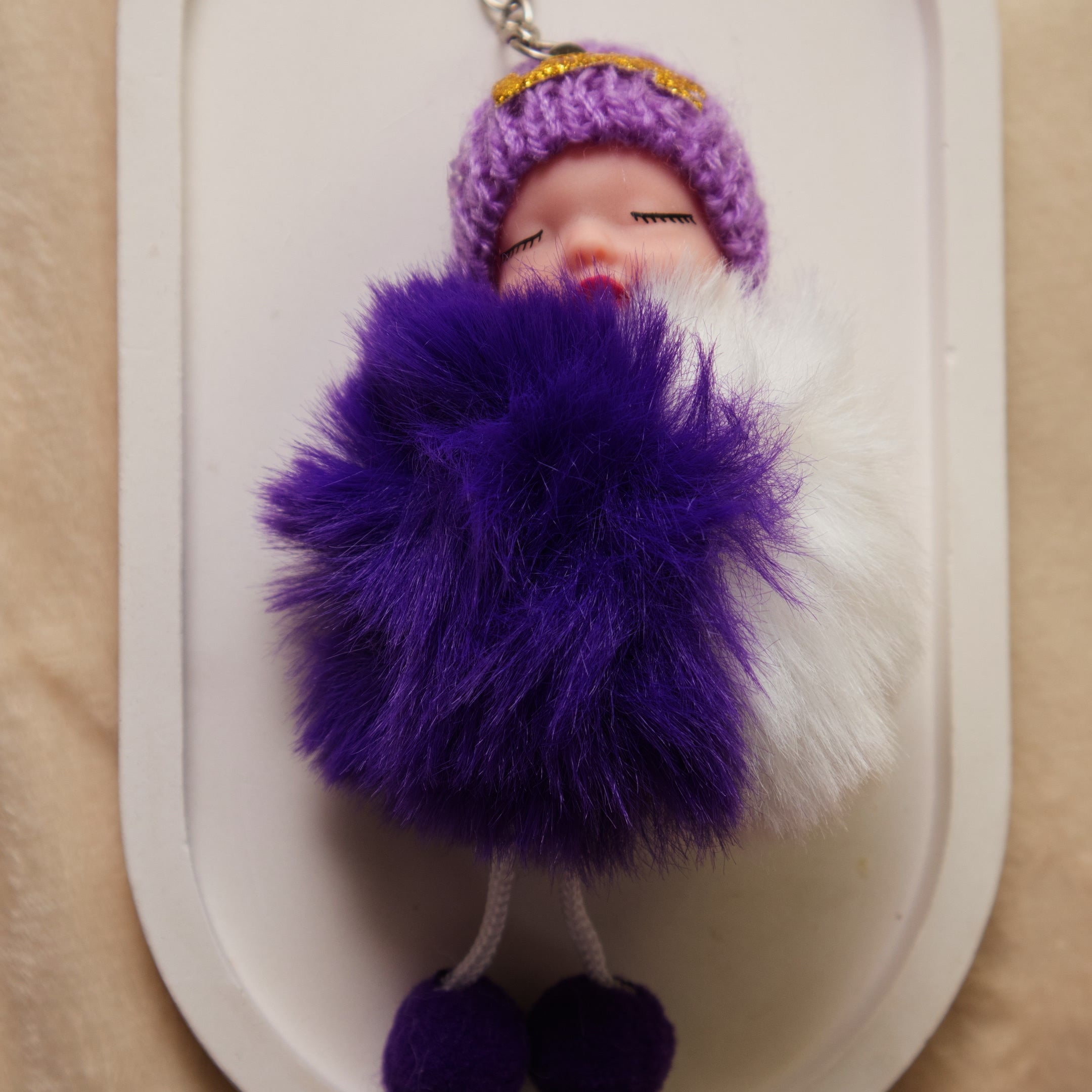 Sleeping Baby Pom Pom keychain - Cute Furry Doll Bag Charm