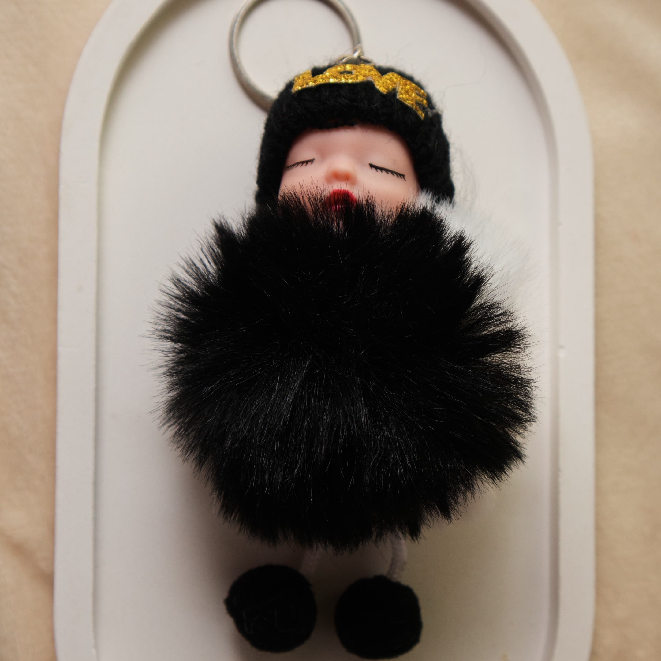 Sleeping Baby Pom Pom keychain - Cute Furry Doll Bag Charm