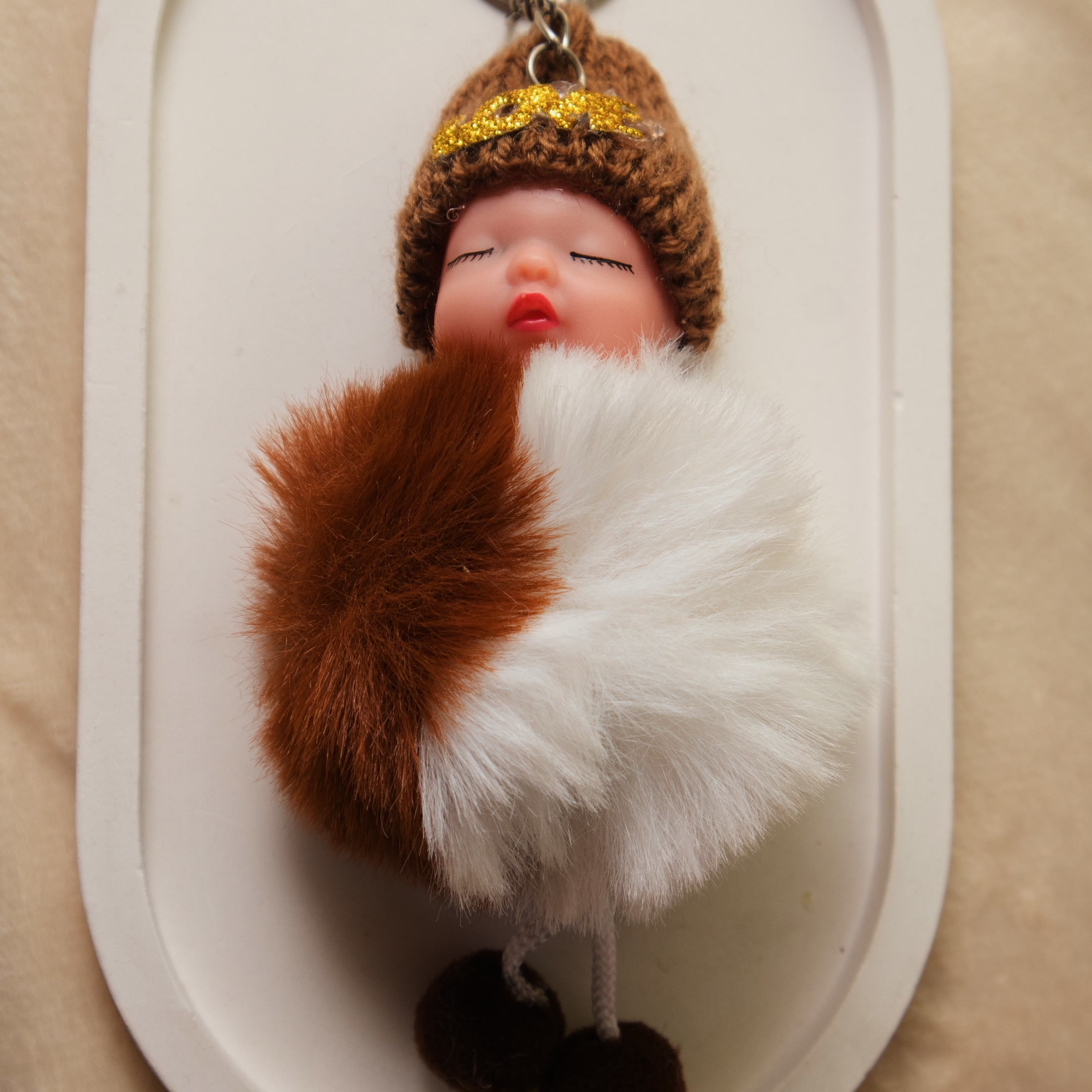 Sleeping Baby Pom Pom keychain - Cute Furry Doll Bag Charm