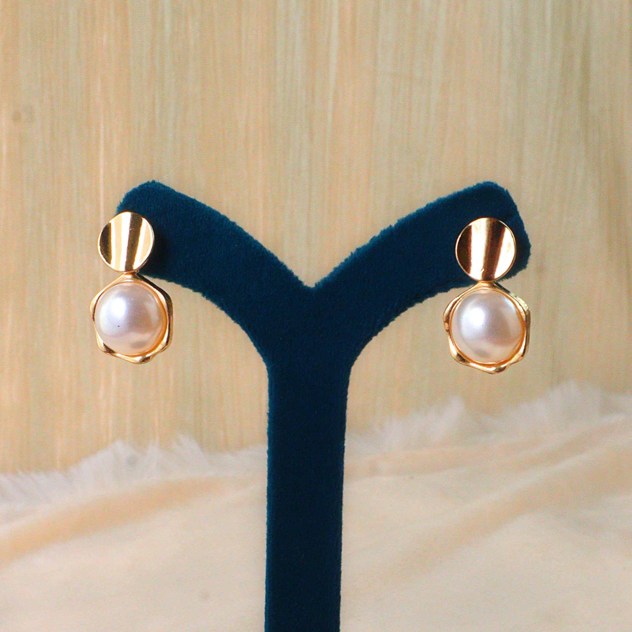 Dainty Gold Ribbon Bow Earrings with Pearl