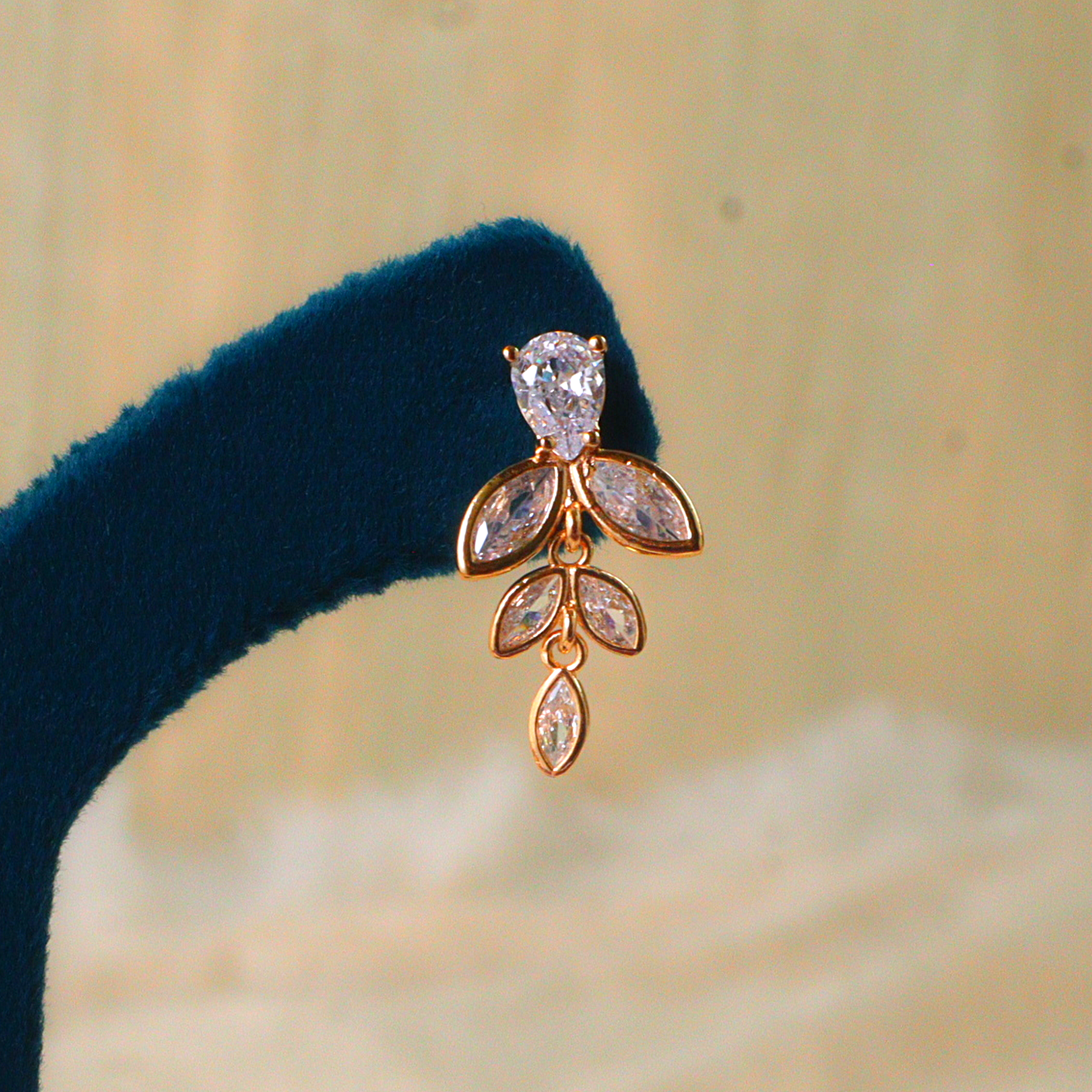 Zirconia Leaf Vine Drop Earrings | Gold Anti-Tarnish Crystal Studs